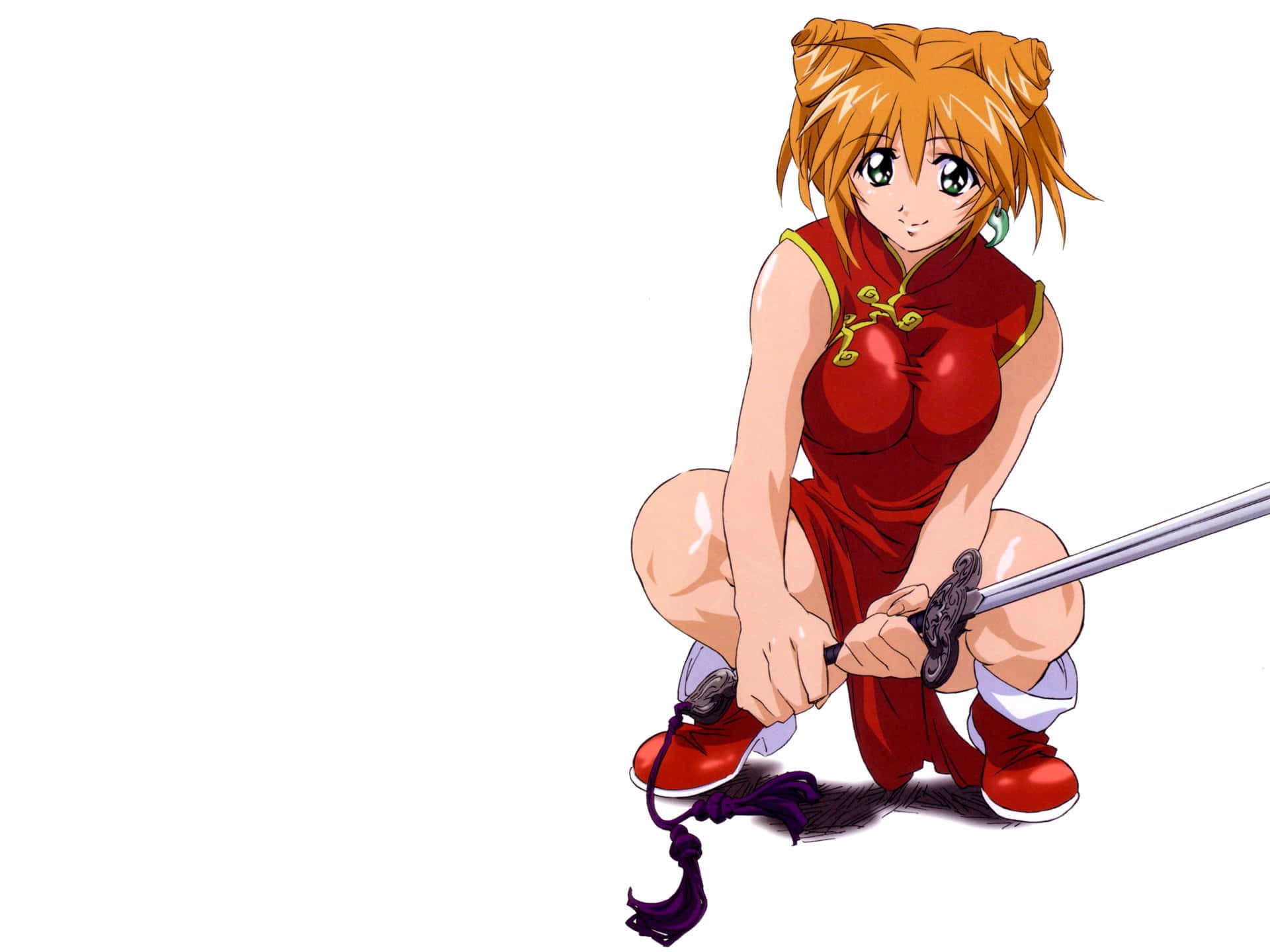Ikki Tousen, orange pigtails, sword, Full HD Desktop Wallpaper