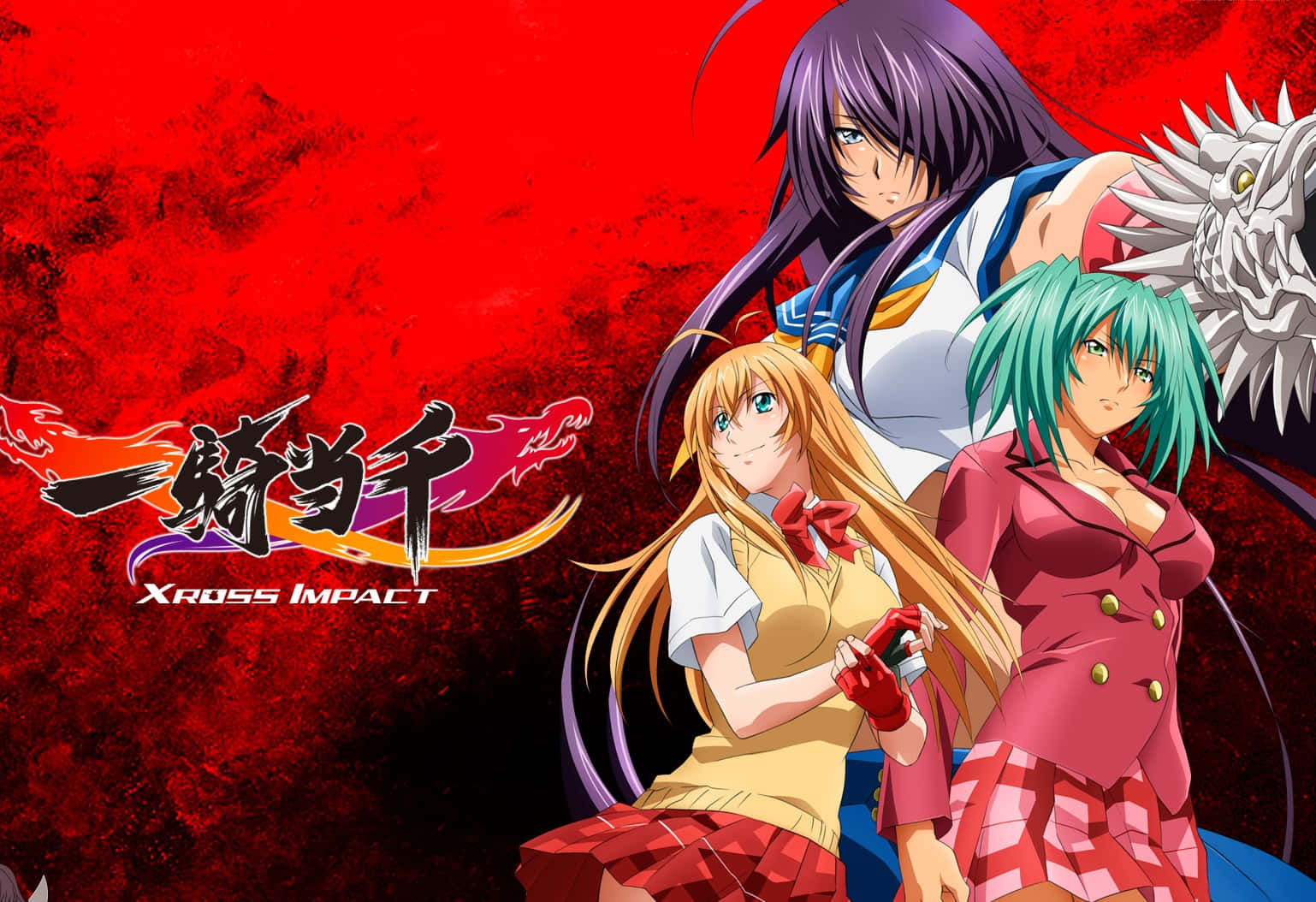 Ikki Tousen, red background, dragon motifs, HD Desktop Wallpaper