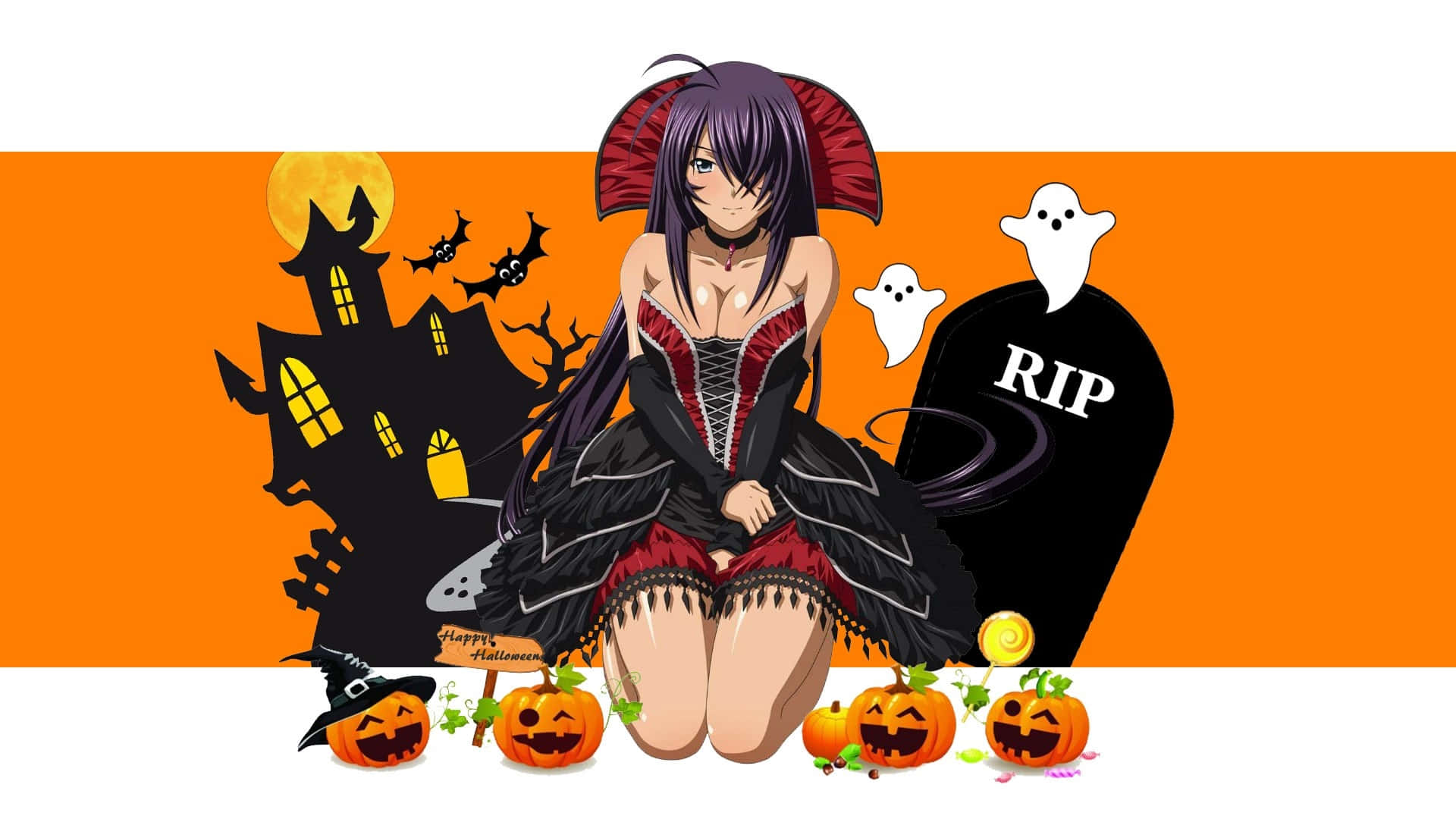Ikki Tousen, gothic dress, jack-o-lanterns, Full HD Desktop Wallpaper