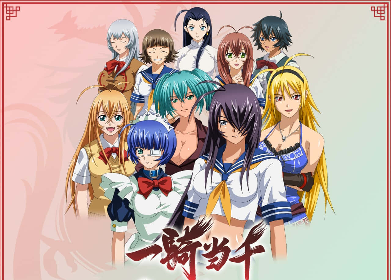 Ikki Tousen, sailor-style outfits, traditional Japanese border elements, HD Desktop Wallpaper