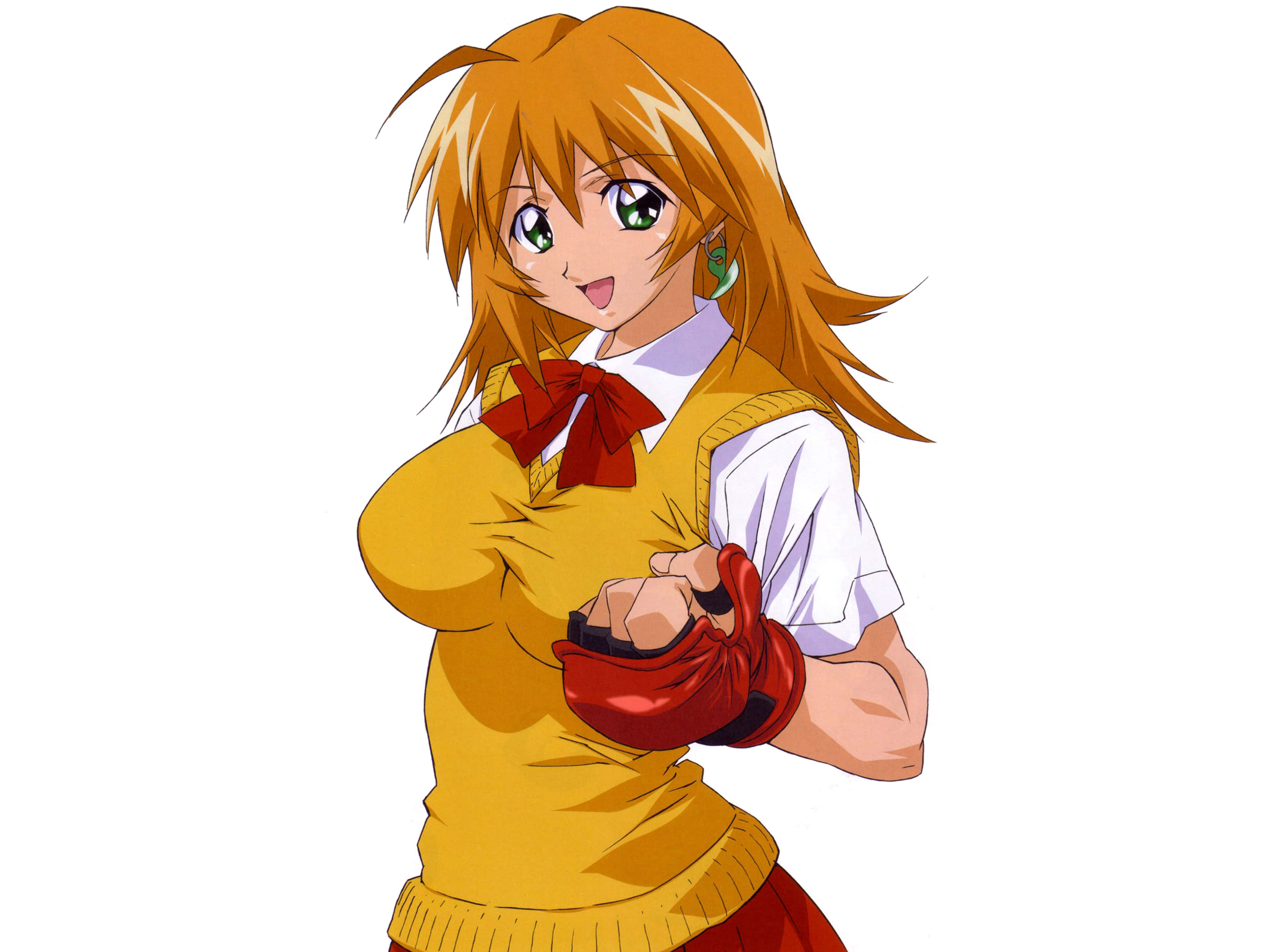 Ikki Tousen, orange hair, green eyes, 4K Desktop Wallpaper