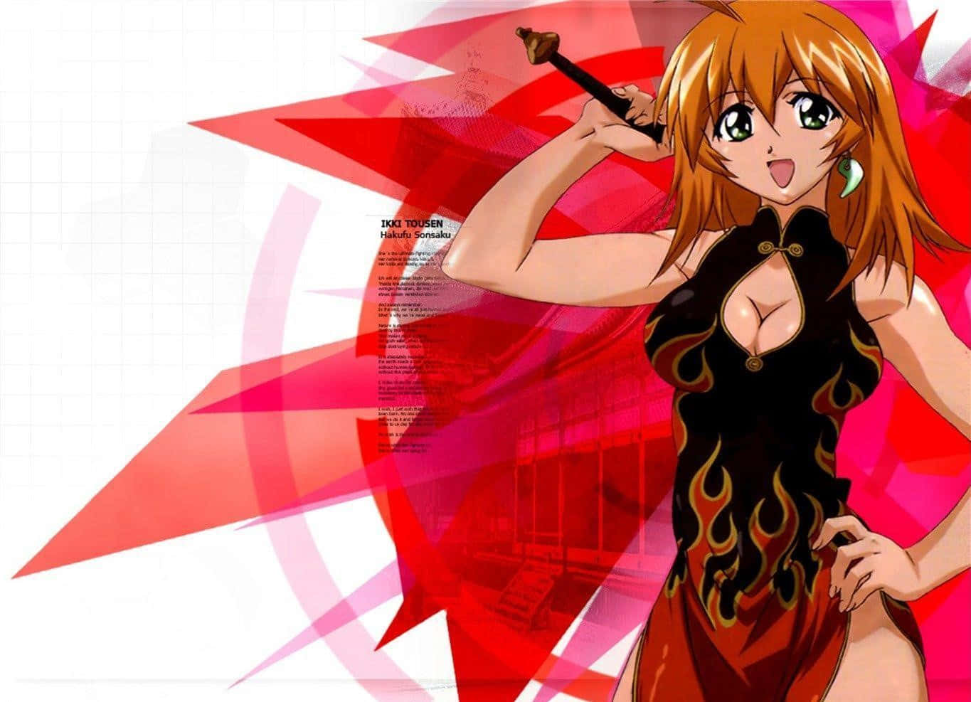 Ikki Tousen, orange hair, green eyes, HD Desktop Wallpaper