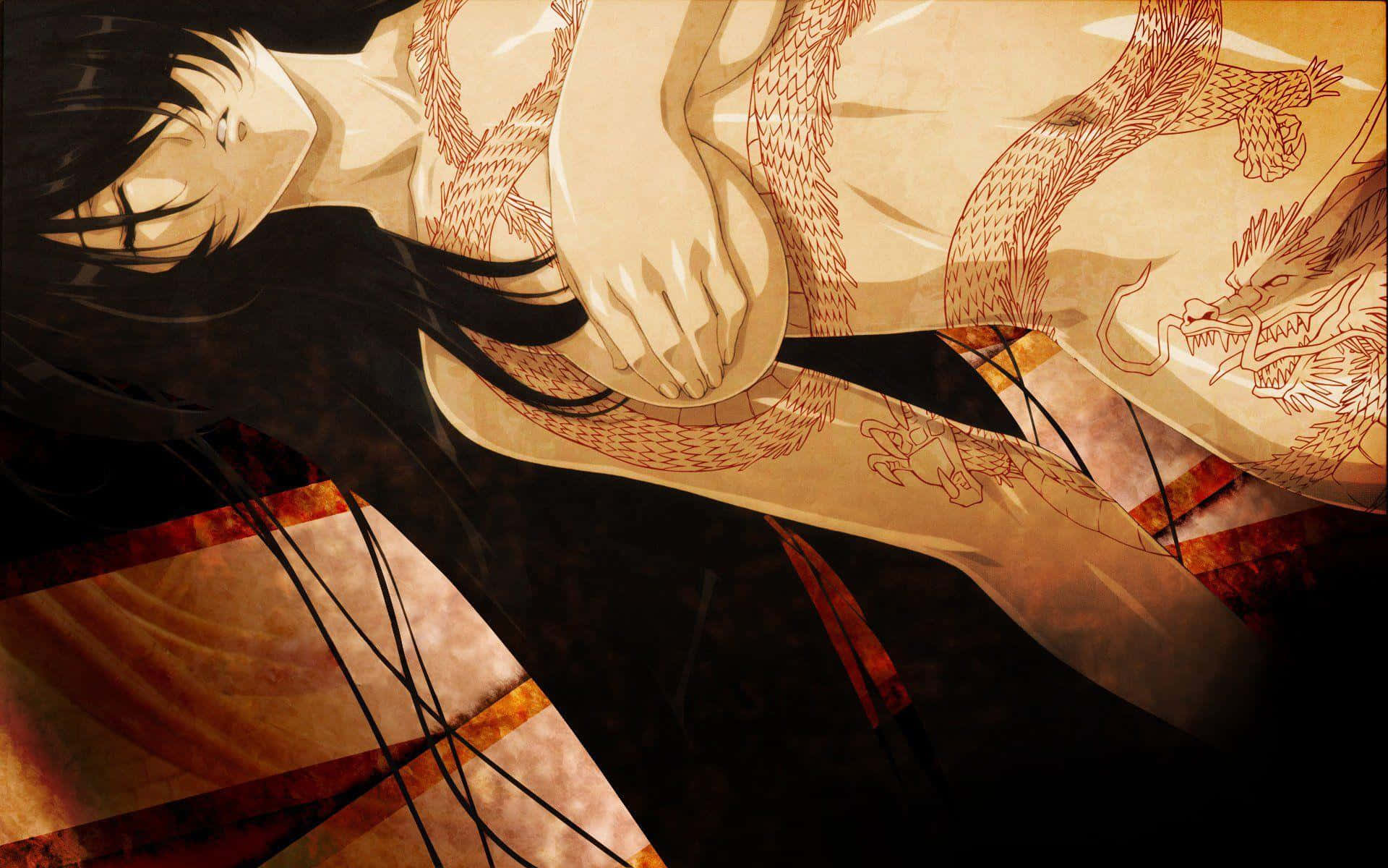 Ikki Tousen, black hair, dragon tattoo, Full HD Desktop Wallpaper