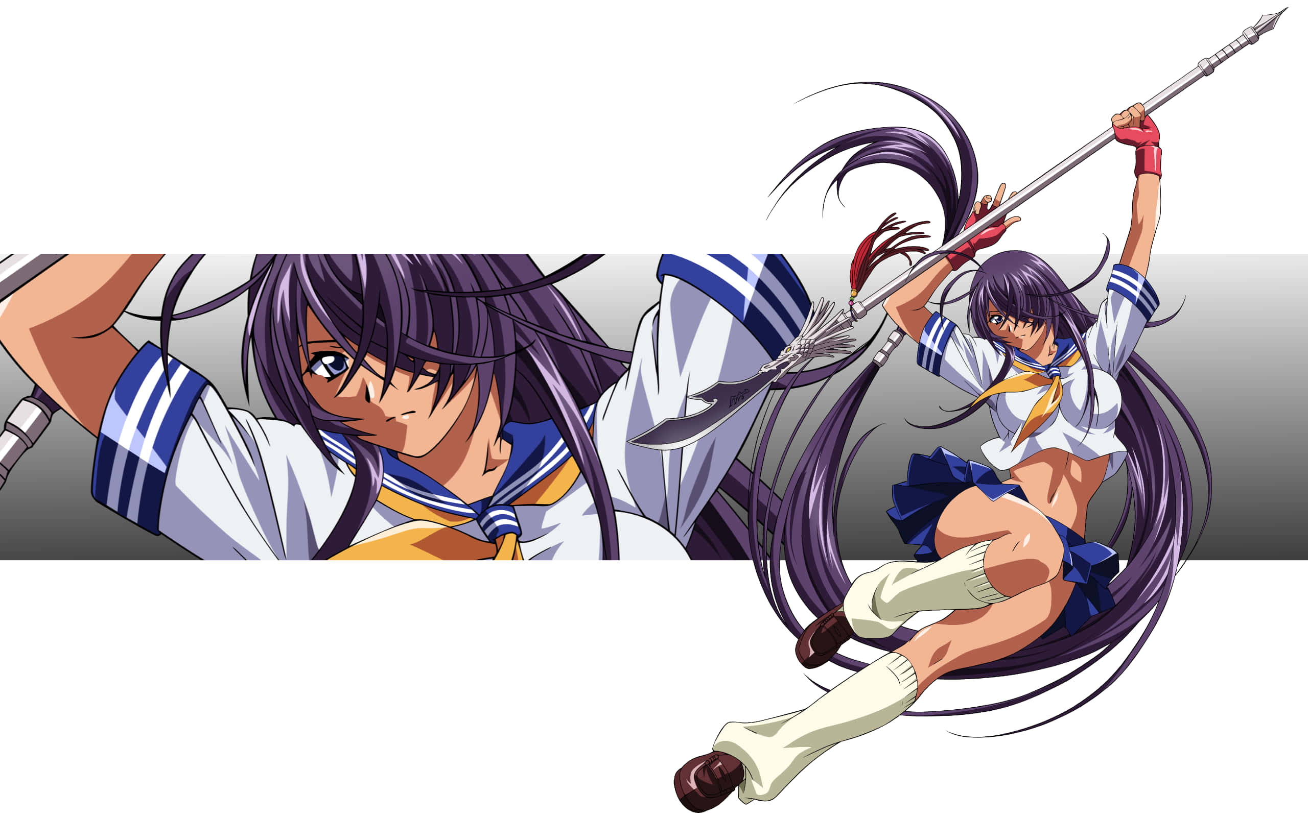 Ikki Tousen, sailor uniforms, spears, 2K Desktop Wallpaper