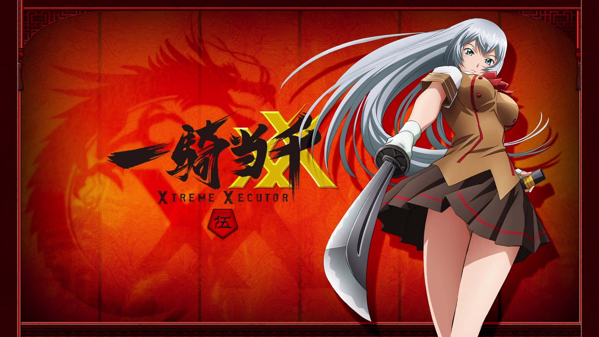 Ikki Tousen, silver-haired anime girl, school uniform, Full HD Desktop Wallpaper