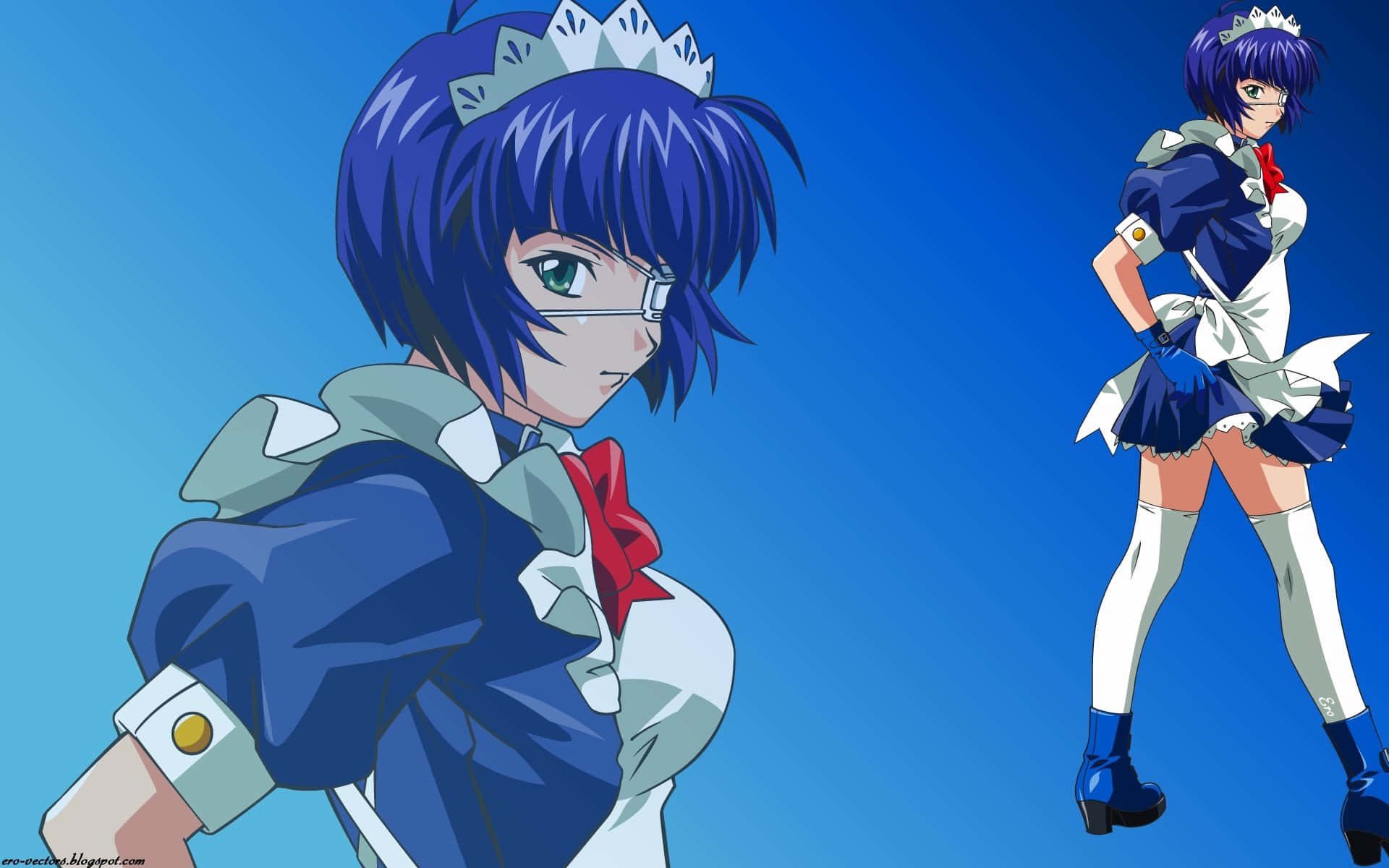 Ikki Tousen, blue hair, maid outfit, Full HD Desktop Wallpaper