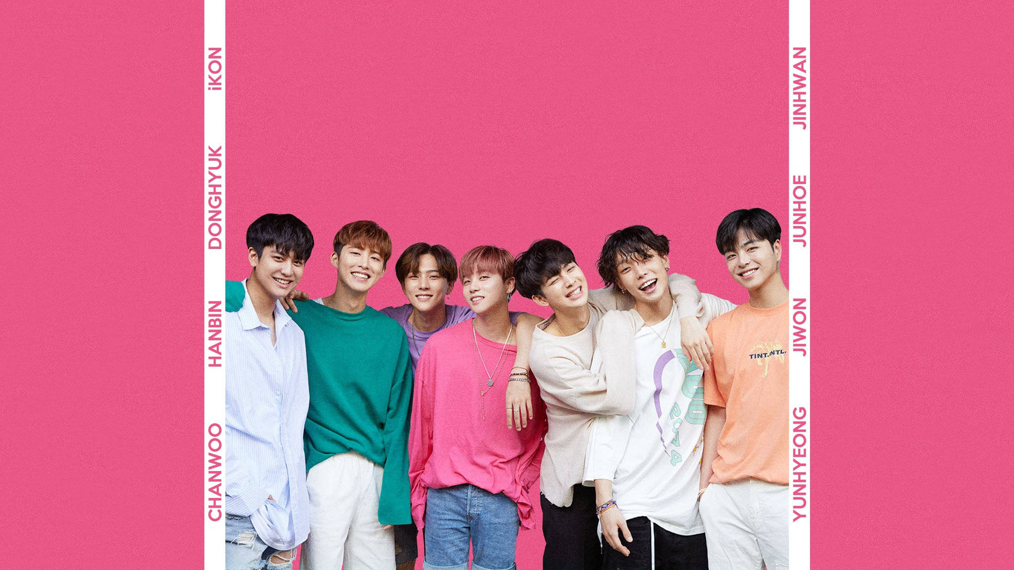 IKon, pink background, K-pop idols, Full HD Desktop Wallpaper