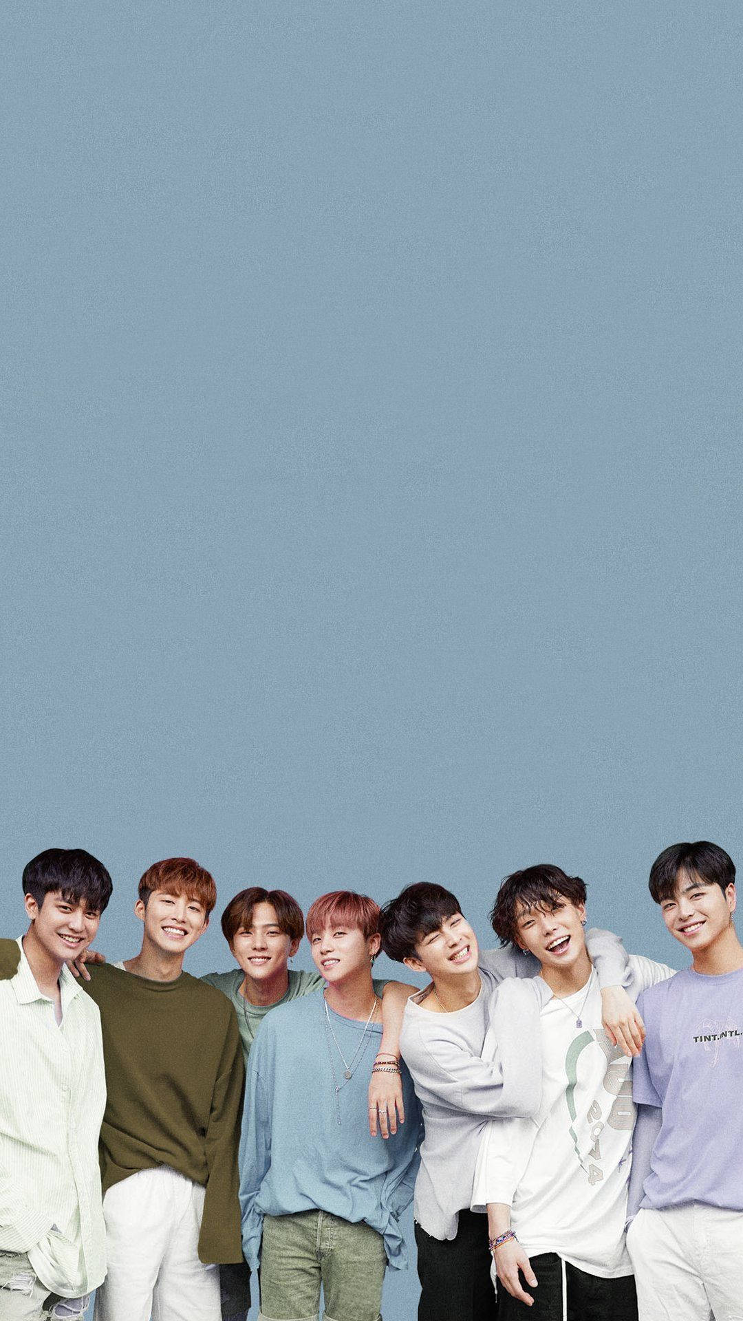 IKon, blue, seven smiling young men, Full HD Phone Wallpaper