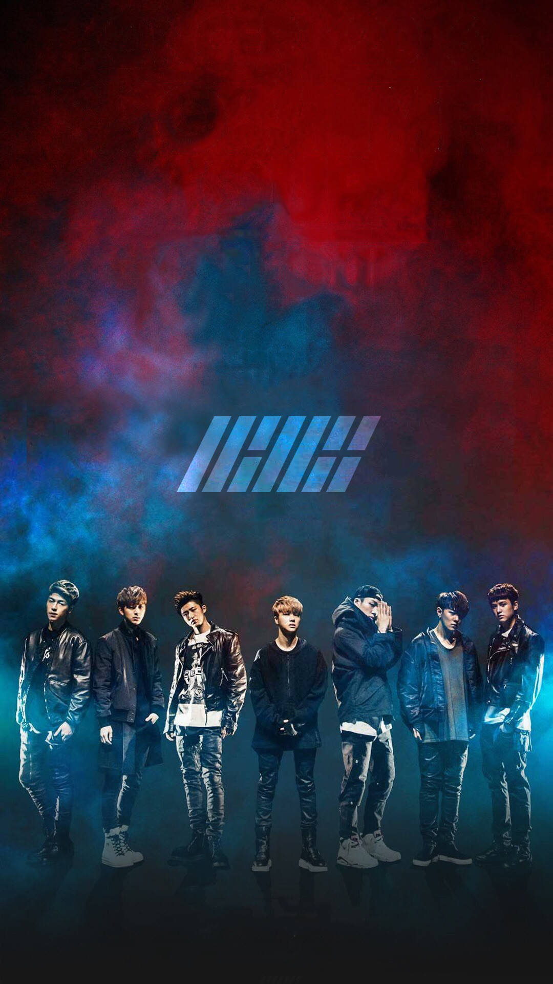 IKon, smoke effects, red and blue smoky backdrop, Full HD Phone Wallpaper