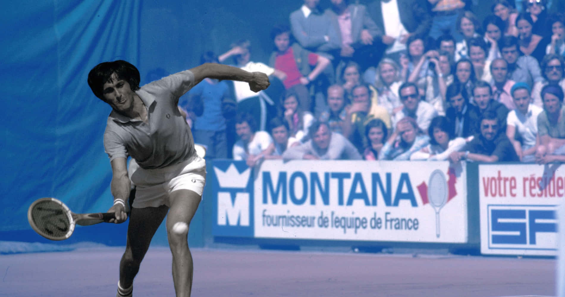 Ilie Năstase, tennis player, blue court, HD Desktop Wallpaper