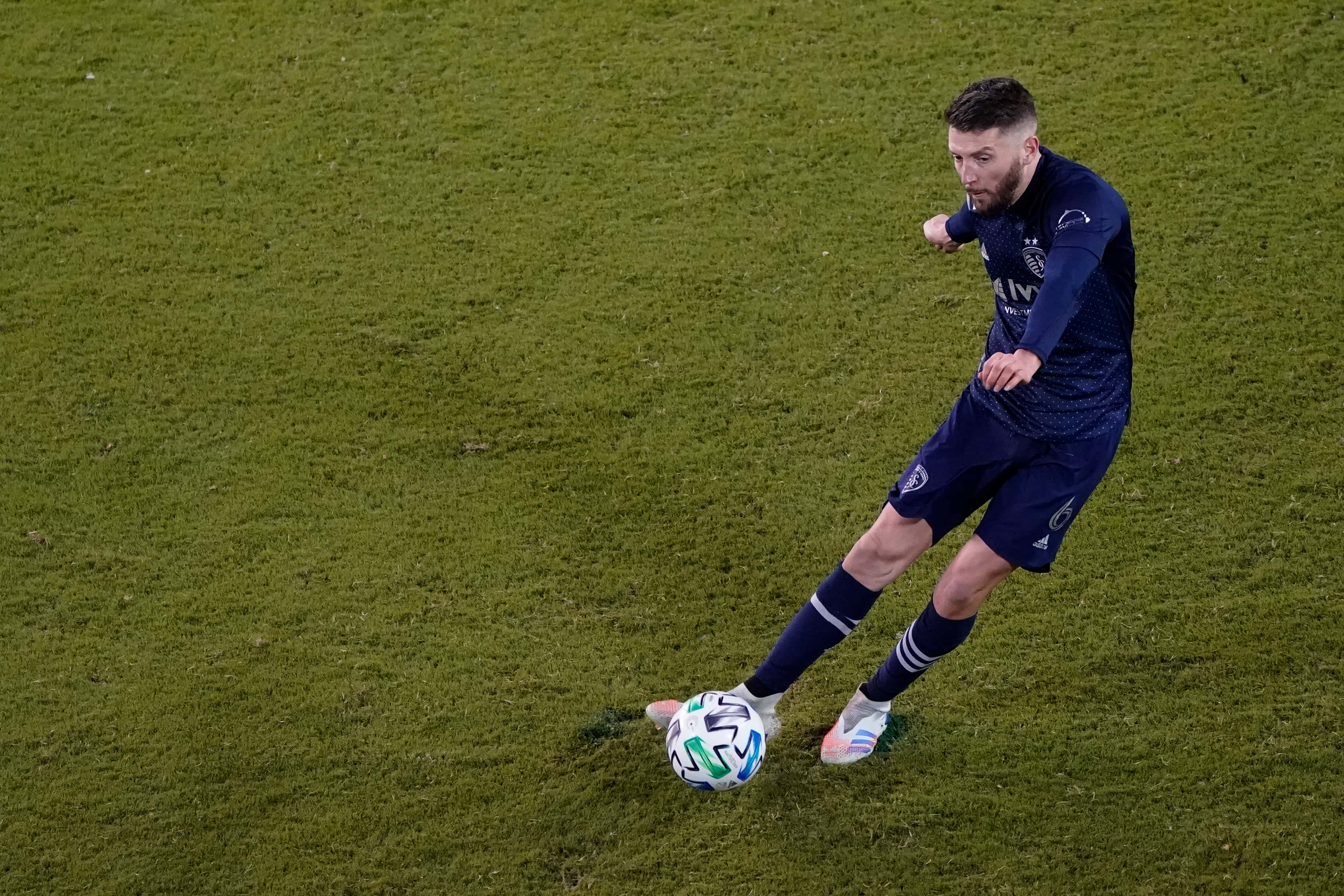 Ilie Sanchez, dark blue kit, colorful ball, 4K Desktop Wallpaper