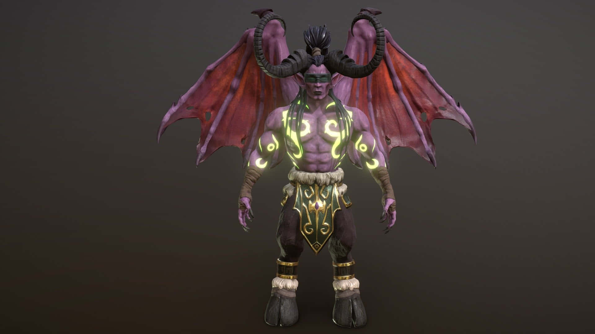 Illidan Stormrage, 3 D Model, glowing green tattoos, Full HD Desktop Wallpaper