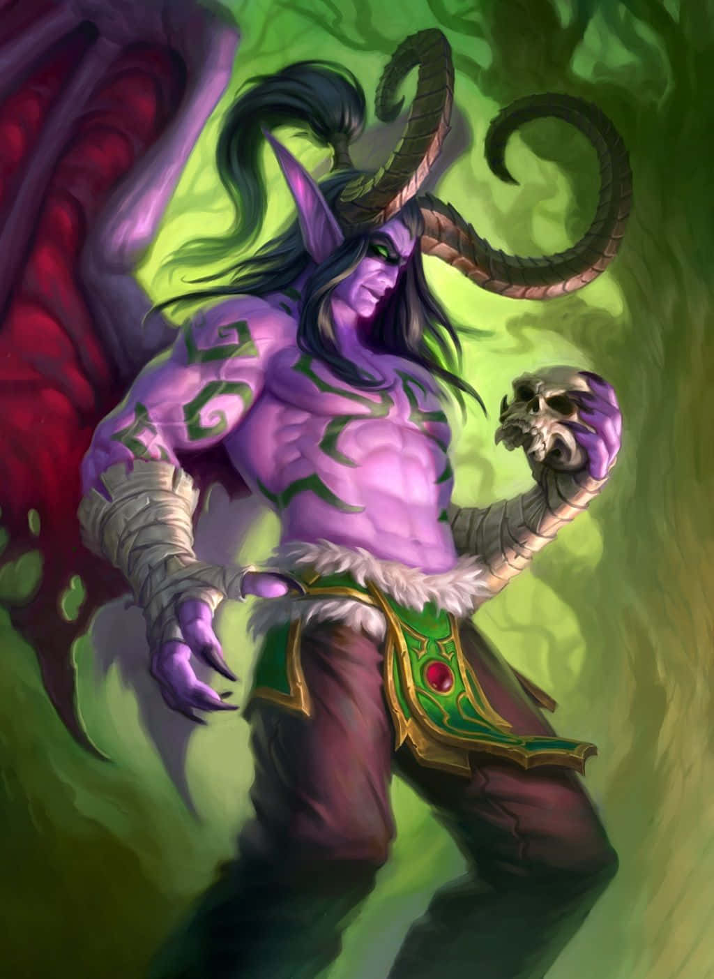 Illidan Stormrage, purple-skinned demon, long black hair, HD Phone Wallpaper