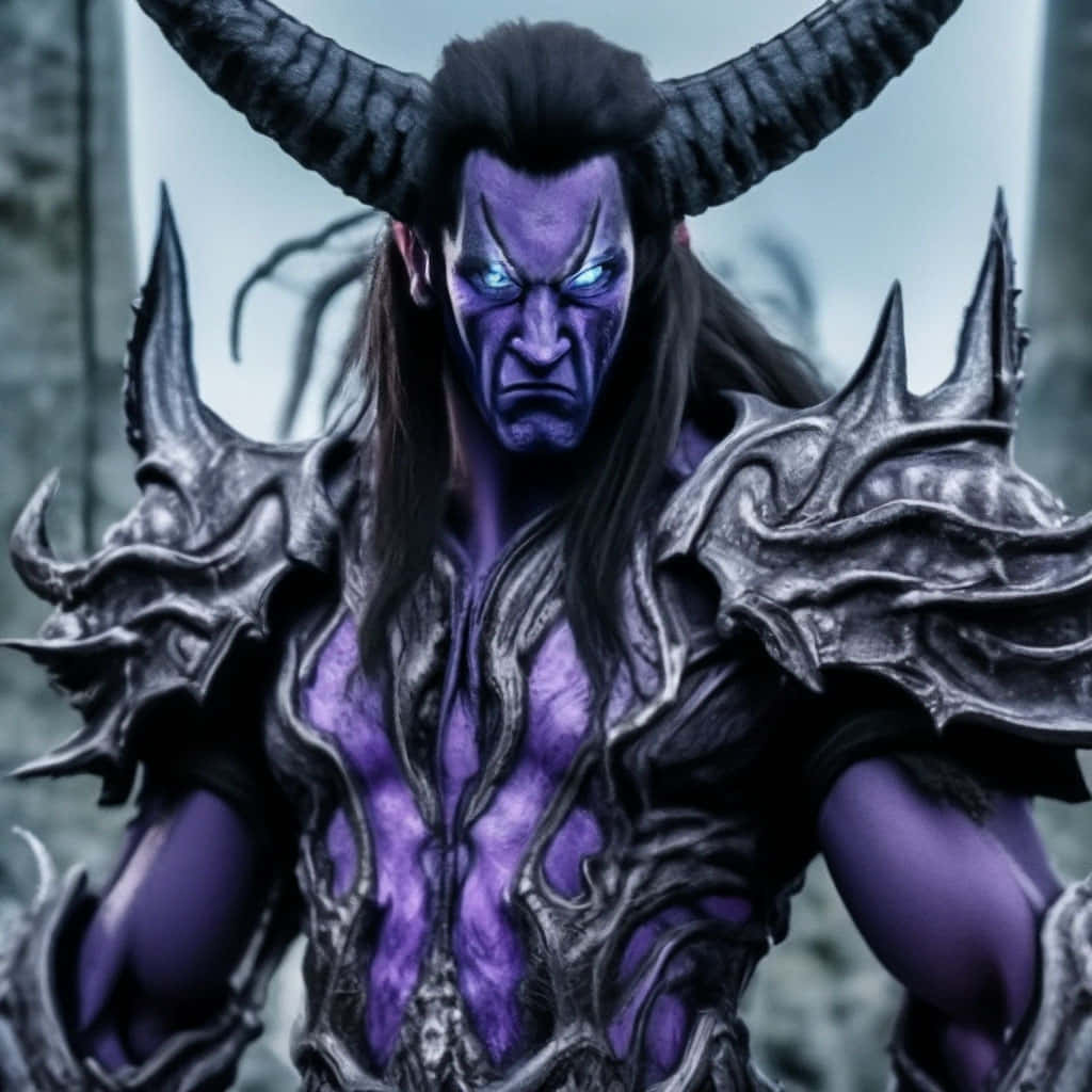 Illidan Stormrage, purple-skinned, glowing blue eyes, SD Desktop Wallpaper