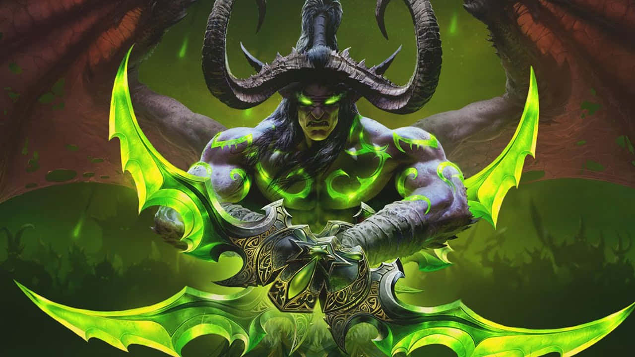 Illidan Stormrage, glowing green eyes, horns, HD Desktop Wallpaper