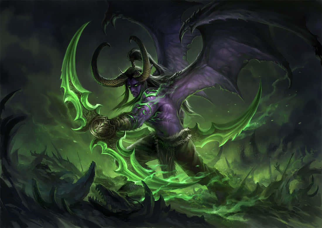 Illidan Stormrage, fel energy, demonic purple-skinned, SD Desktop Wallpaper