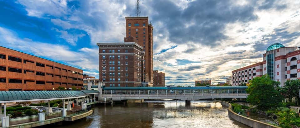 Aurora, Illinois, river, pedestrian bridge, SD Desktop Wallpaper