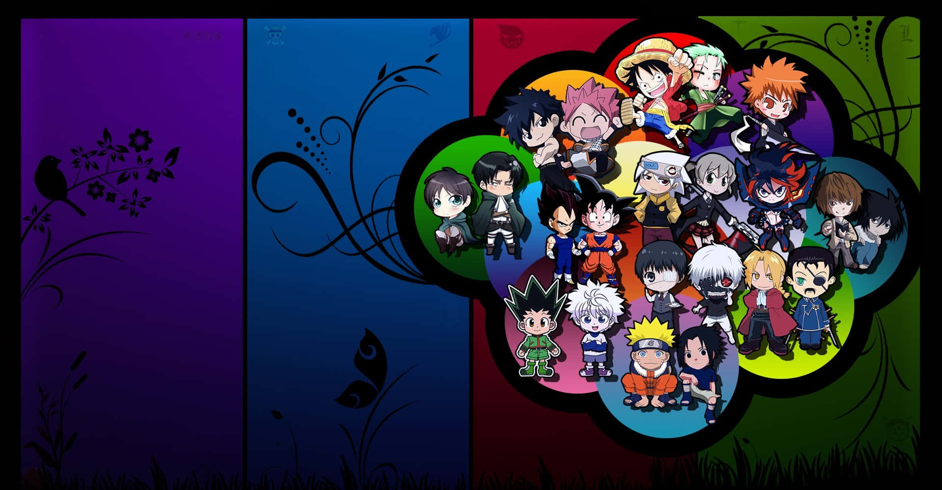 Illumi Zoldyck, chibi anime, circular frames, Full HD Desktop Wallpaper