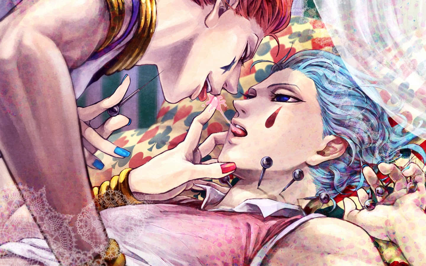 Illumi Zoldyck, red hair, blue hair, HD Desktop Wallpaper