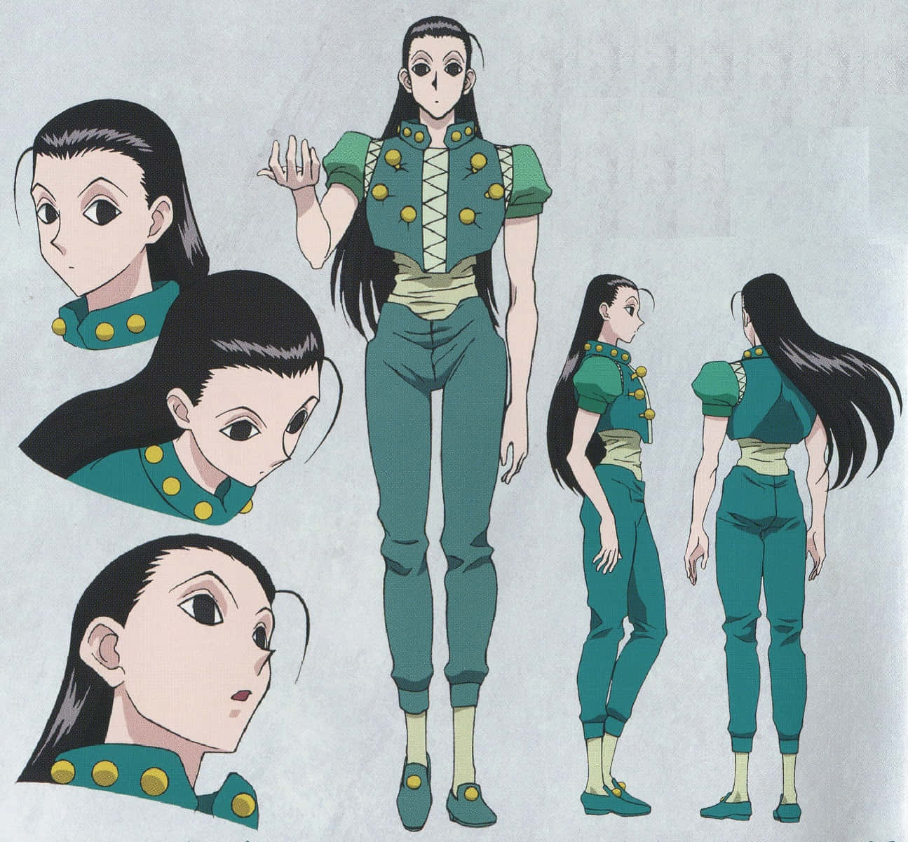 Illumi Zoldyck, green outfit, long black hair, HD Desktop Wallpaper