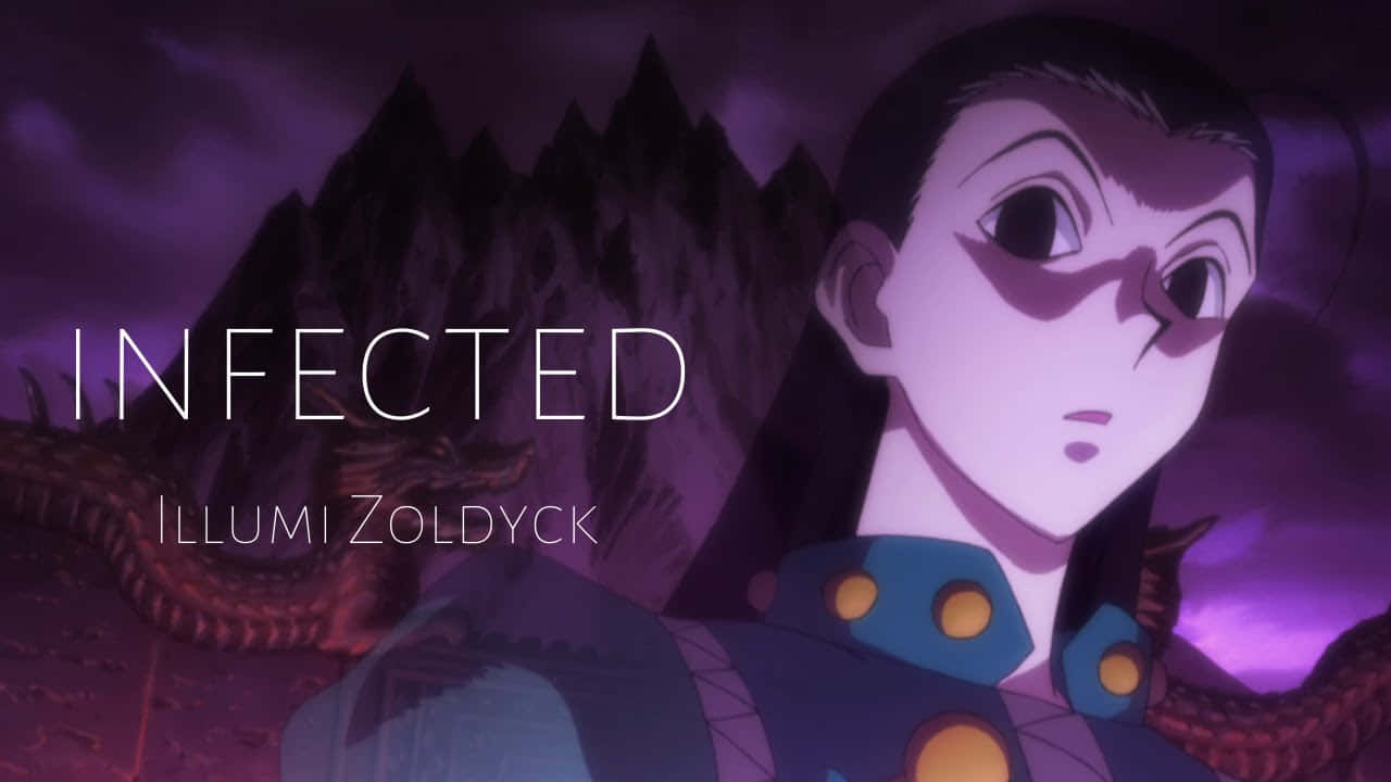 Illumi Zoldyck, purple twilight sky, jagged mountain backdrop, HD Desktop Wallpaper