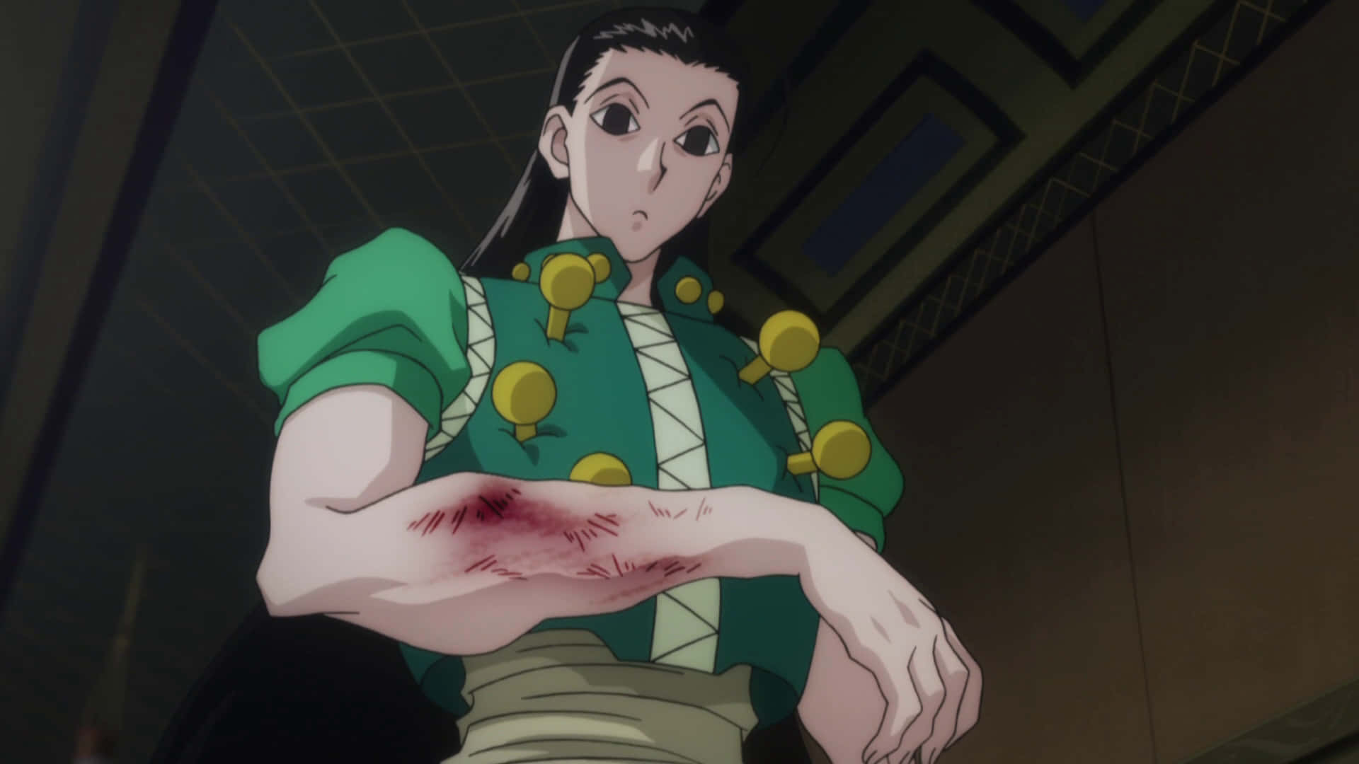 Illumi Zoldyck, long black hair, green jacket, Full HD Desktop Wallpaper