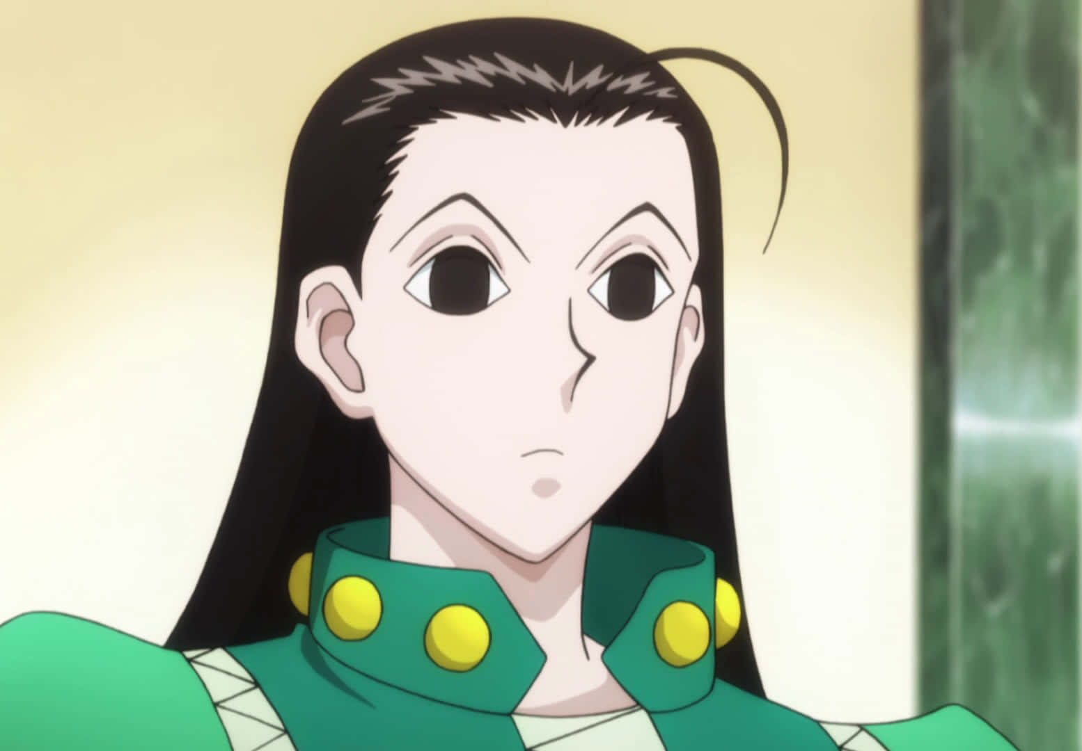 Illumi Zoldyck, long black hair, green jacket, HD Desktop Wallpaper