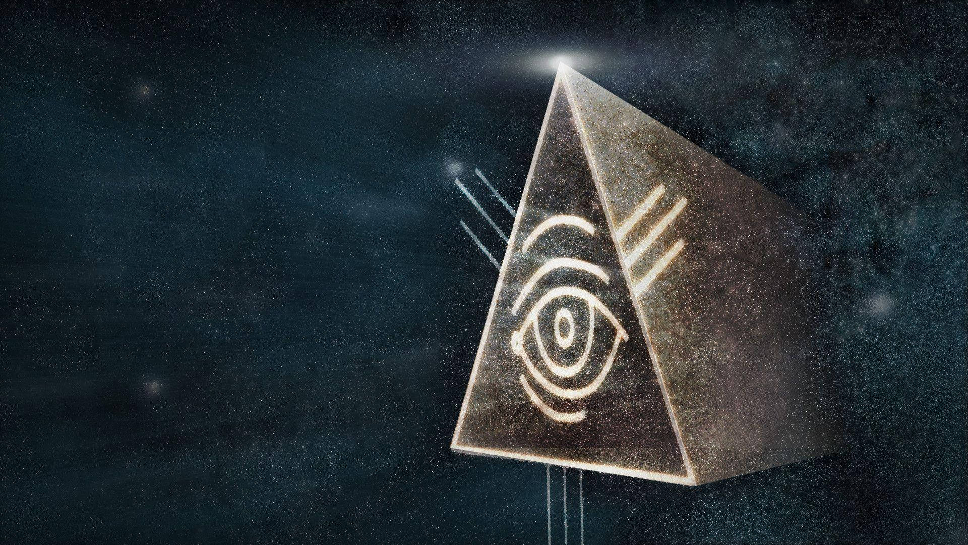 Illuminati, 3D Brown Triangle, glowing pyramid, Full HD Desktop Wallpaper