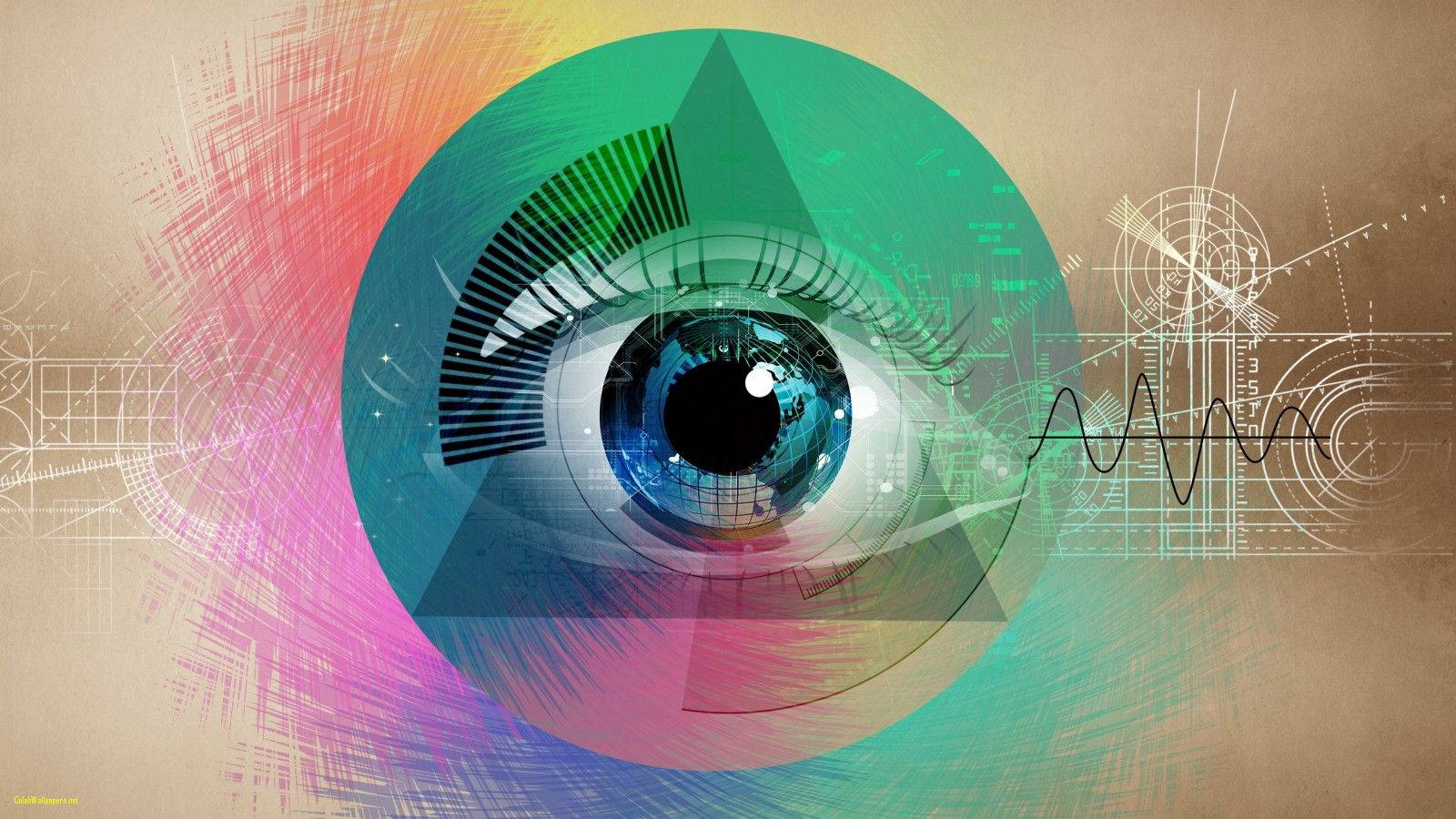 Illuminati, stylized human eye, digital overlays, HD Desktop Wallpaper