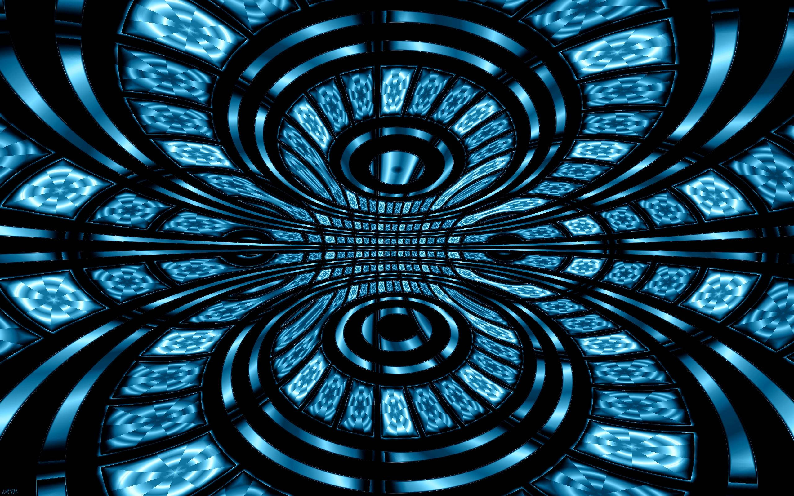 Illusion, mirrored art, blue neon tunnel, 2K Desktop Wallpaper