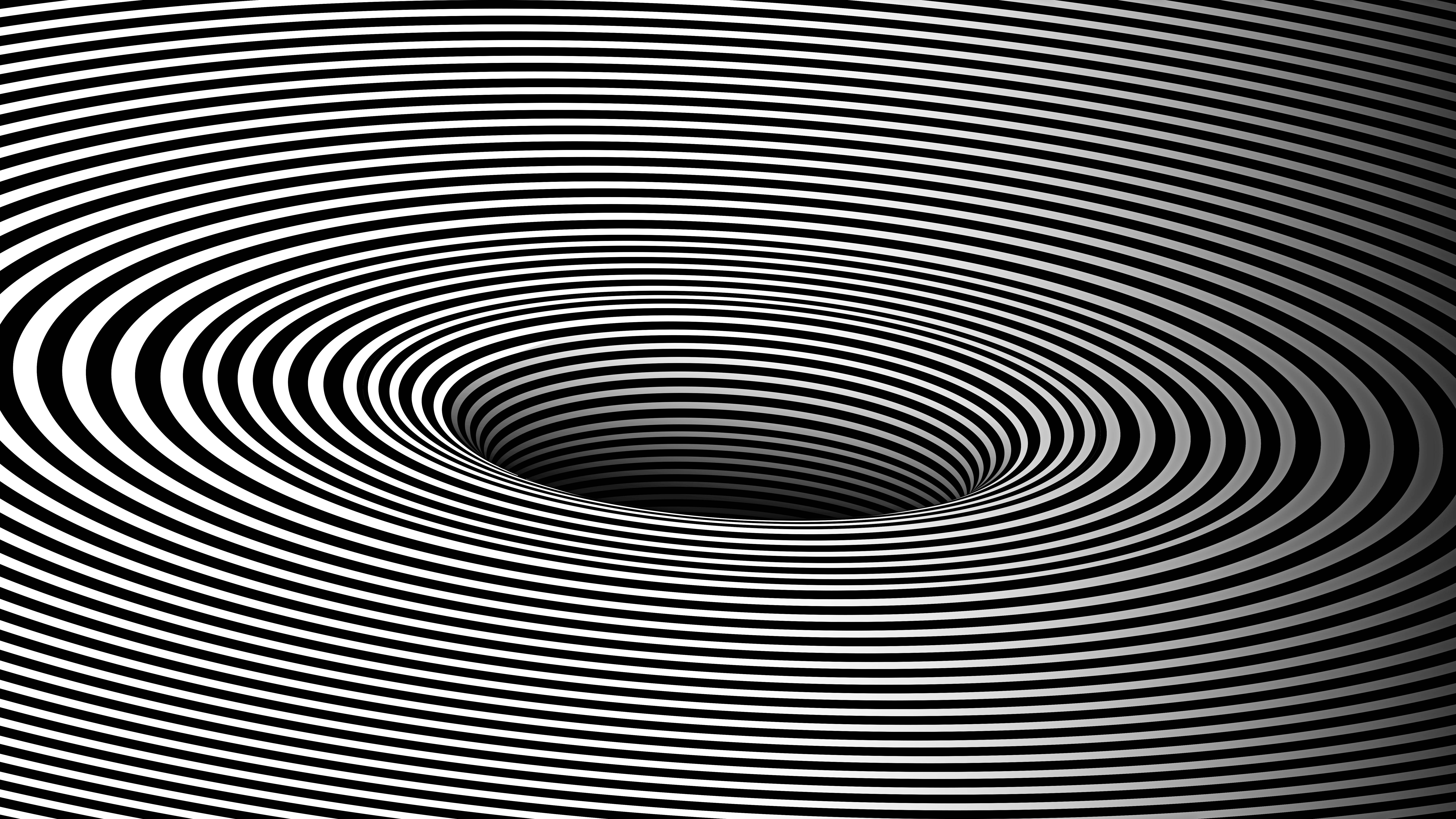Illusion Hole Spiral, black and white concentric rings, 3D vortex illusion, 8K Desktop Wallpaper