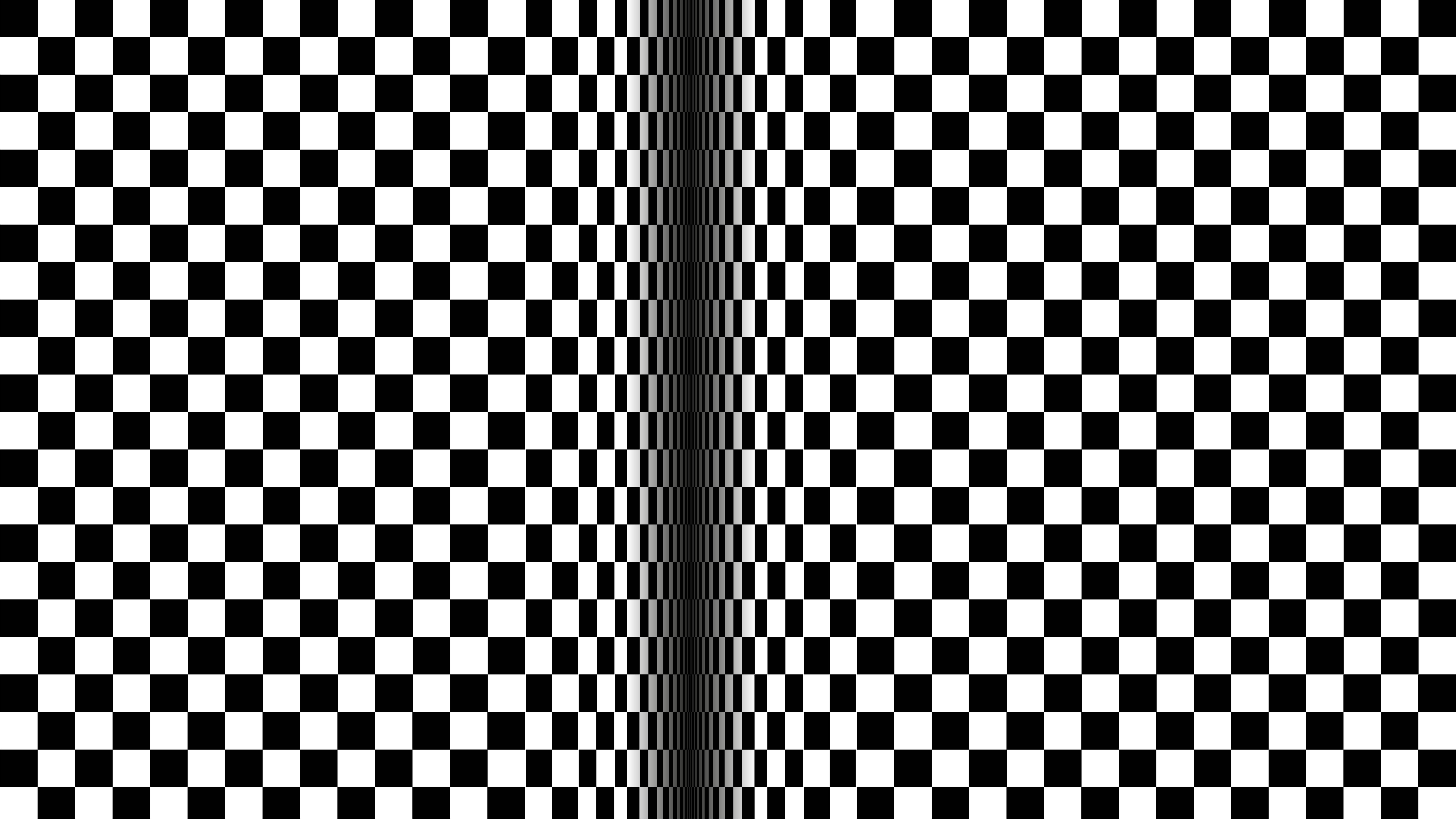 Illusion, black and white checkerboard pattern, central vertical distortion, 8K Desktop Wallpaper