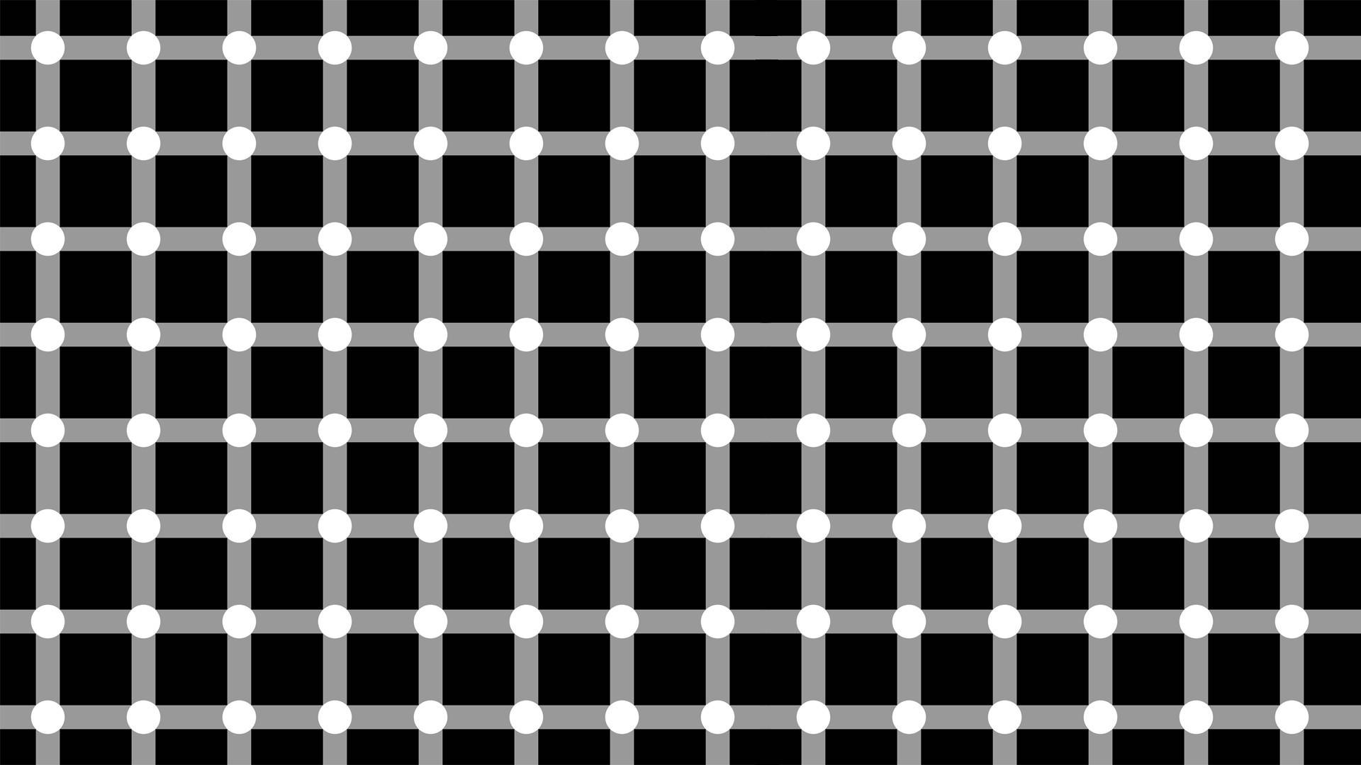 Illusion, black background, white dots, Full HD Desktop Wallpaper
