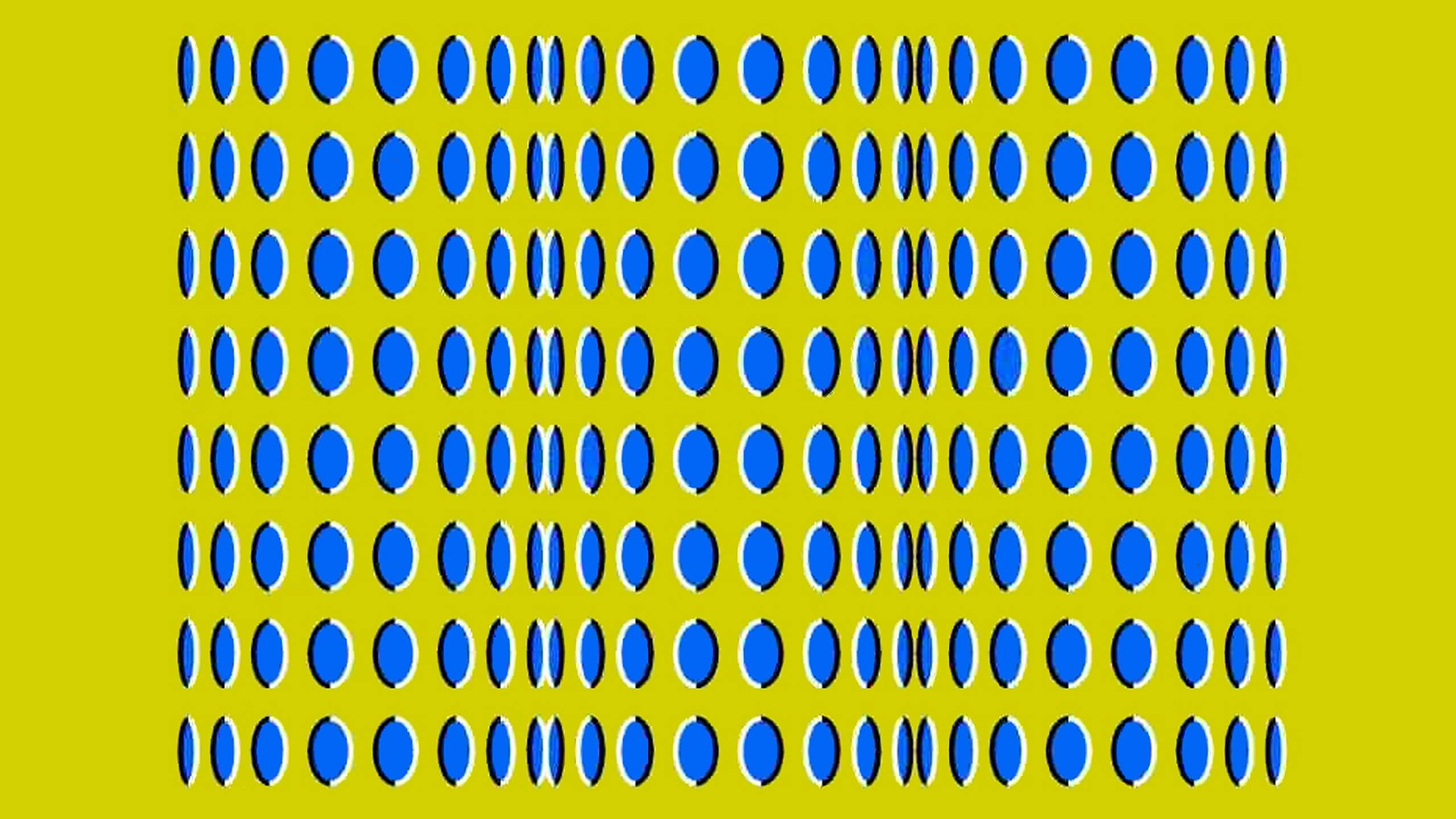 Illusion, moving cylinders, vibrant yellow background, 2K Desktop Wallpaper