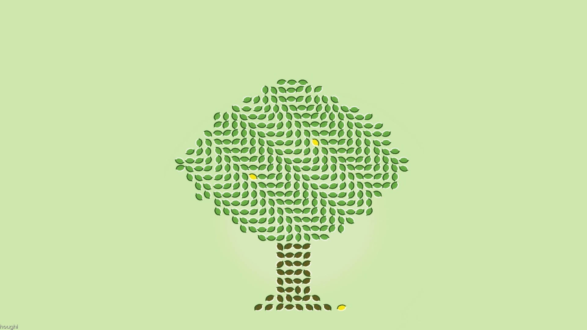 Illusion, green tree, yellow birds, Full HD Desktop Wallpaper