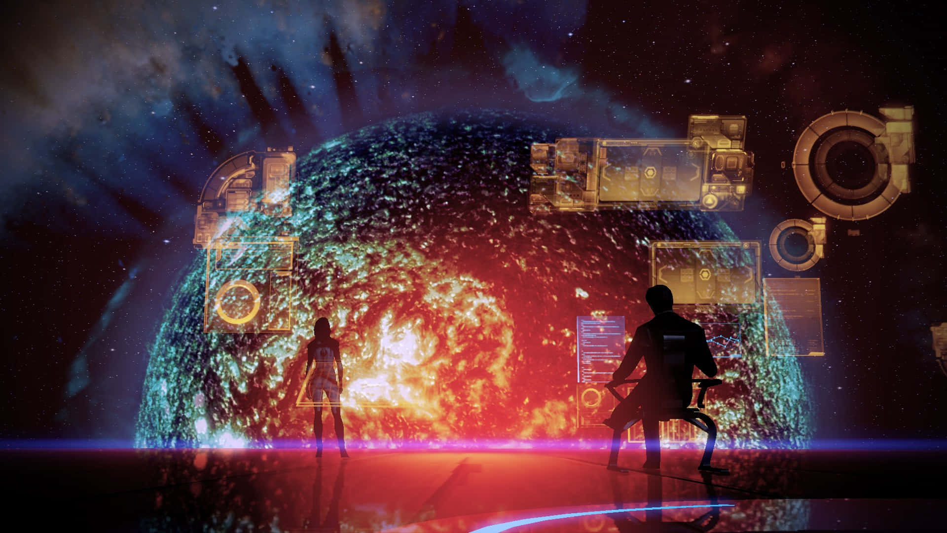 Illusive Man, holographic interfaces, glowing planet, Full HD Desktop Wallpaper