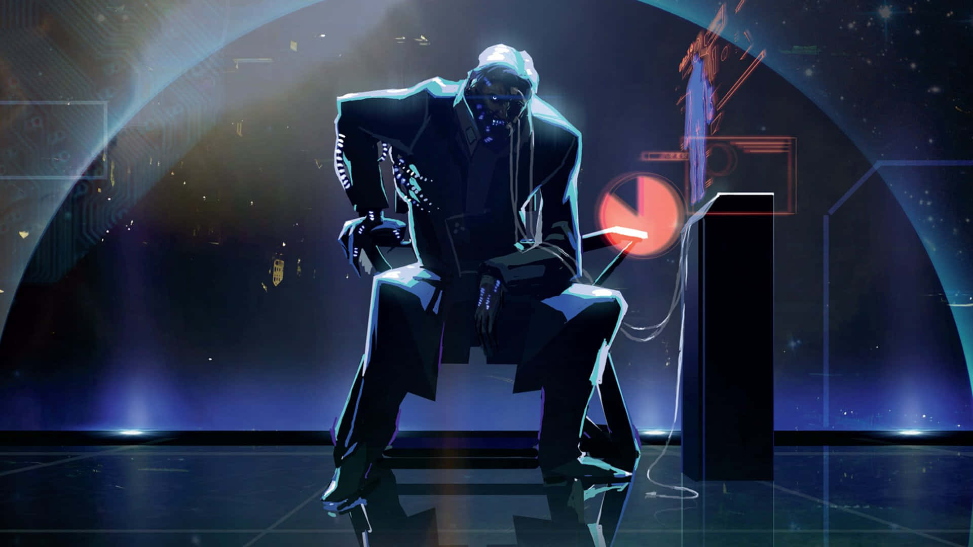 Illusive Man, cyberpunk figure, dark suit, Full HD Desktop Wallpaper