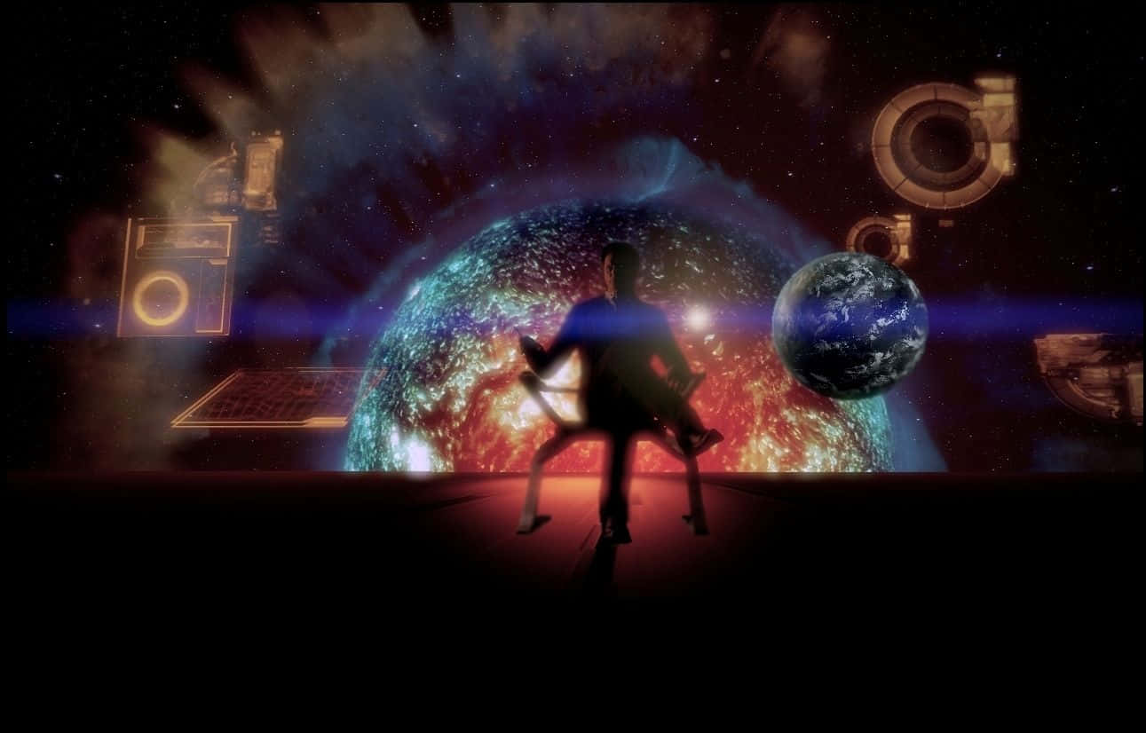 Illusive Man, cosmic nebula, futuristic UI elements, HD Desktop Wallpaper
