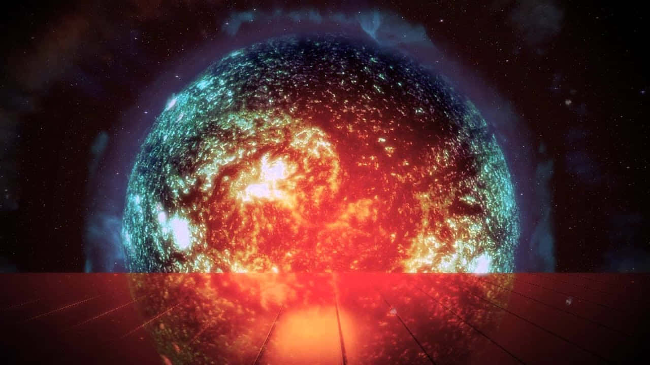 Illusive Man, fiery planet, glowing red and teal surface, HD Desktop Wallpaper