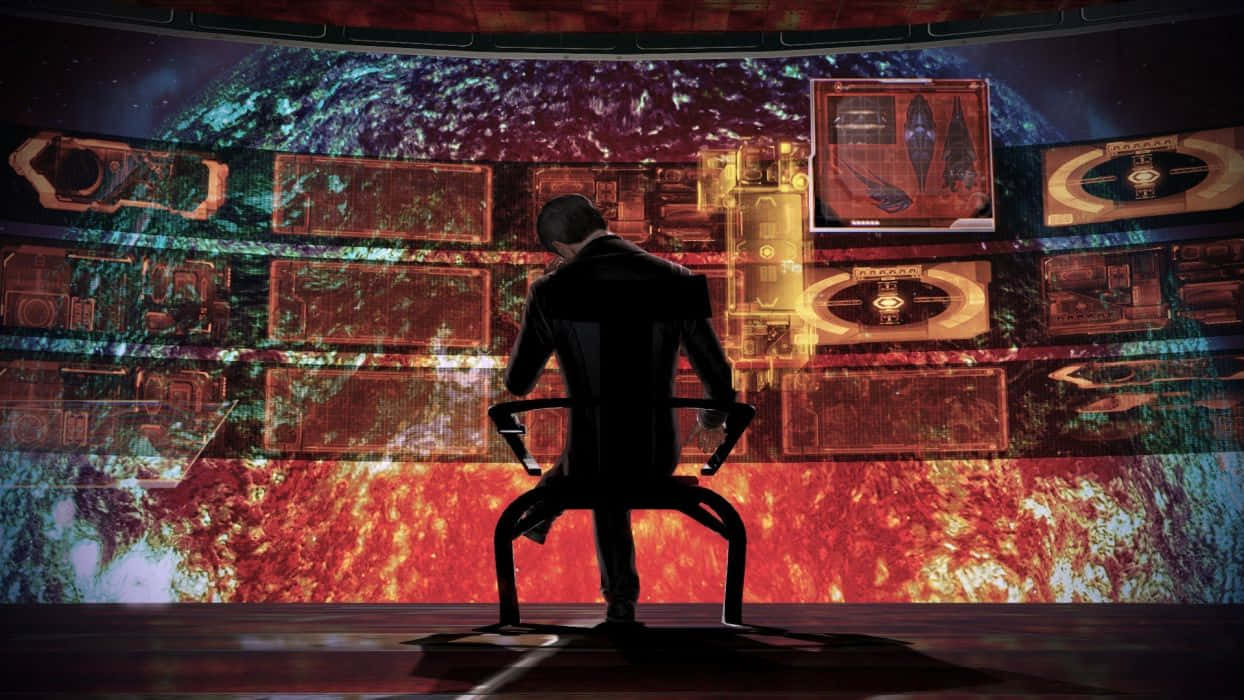 Illusive Man, curved screen, fiery red, SD Desktop Wallpaper
