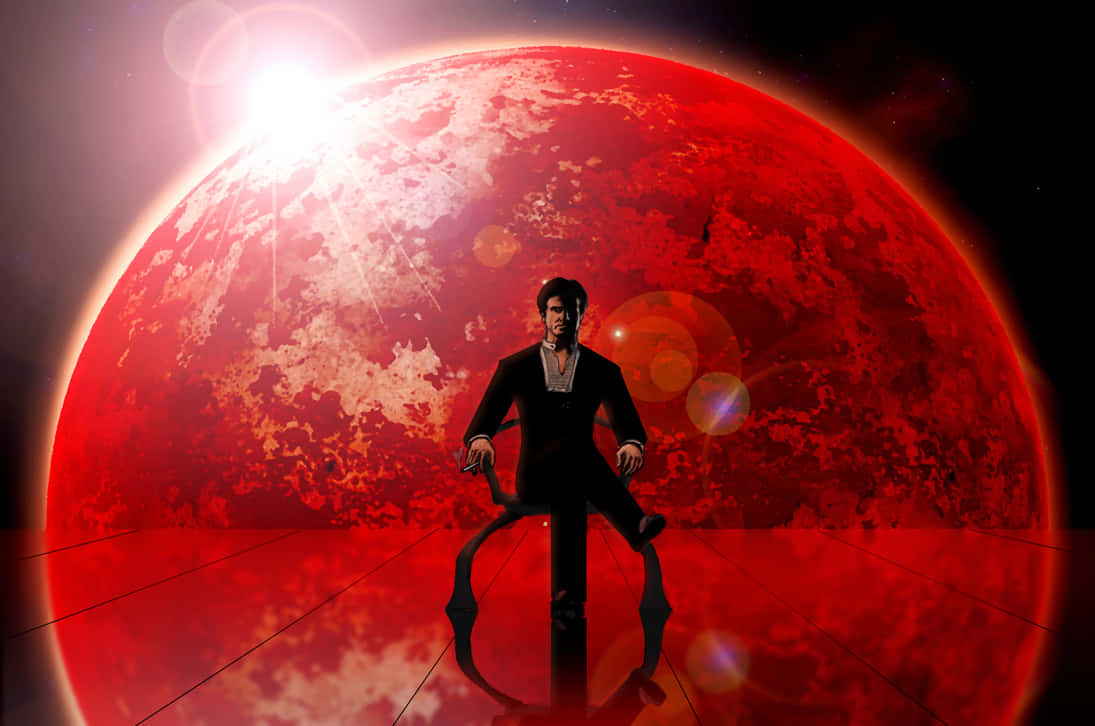Illusive Man, black suit, glowing red planet, SD Desktop Wallpaper