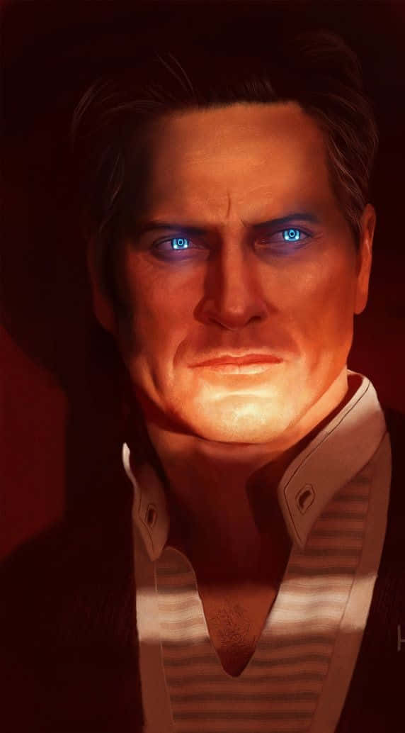Illusive Man, holographic displayroom, glowing blue eyes, SD Phone Wallpaper