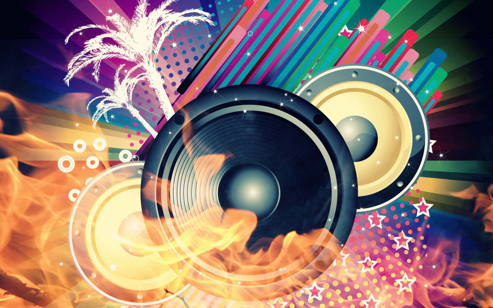 Three Speakers Flare, abstract illustration, flames, HD Desktop Wallpaper
