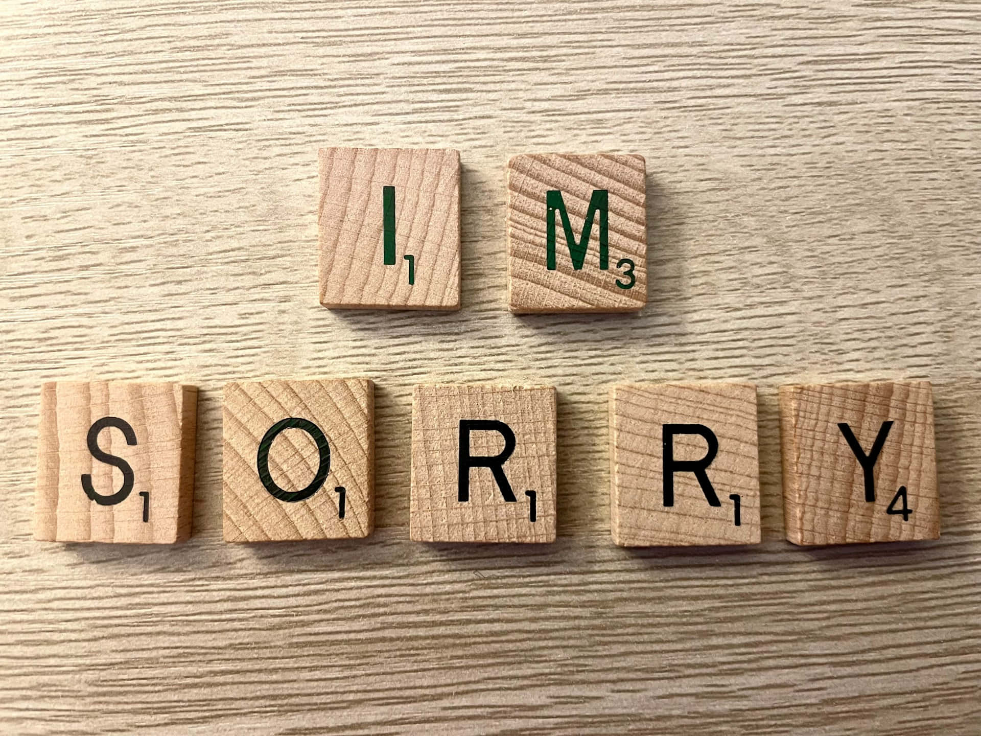 I'M SORRY, Scrabble tiles, wooden, Full HD Desktop Wallpaper