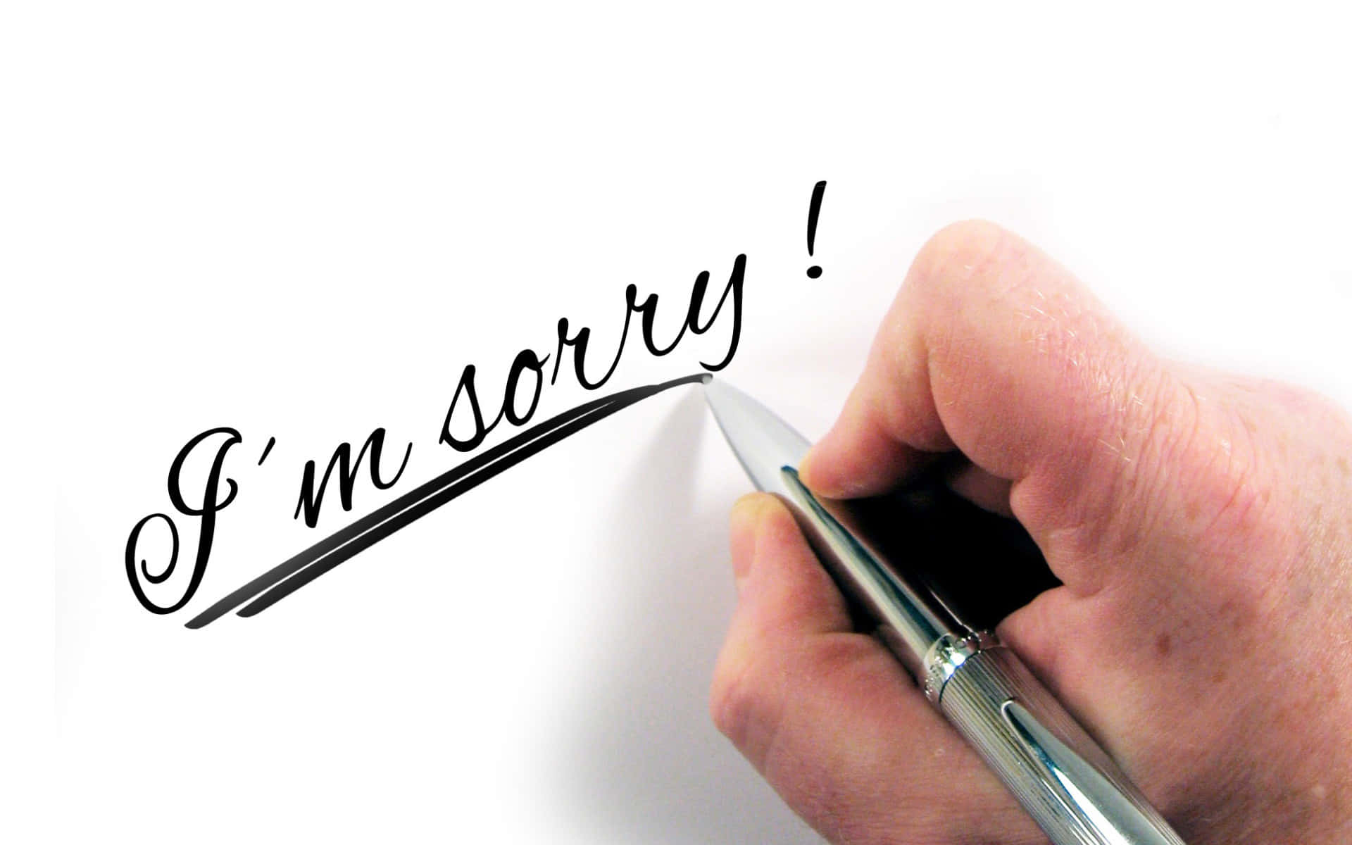 I'm sorry!, black cursive, pristine white surface, Full HD Desktop Wallpaper