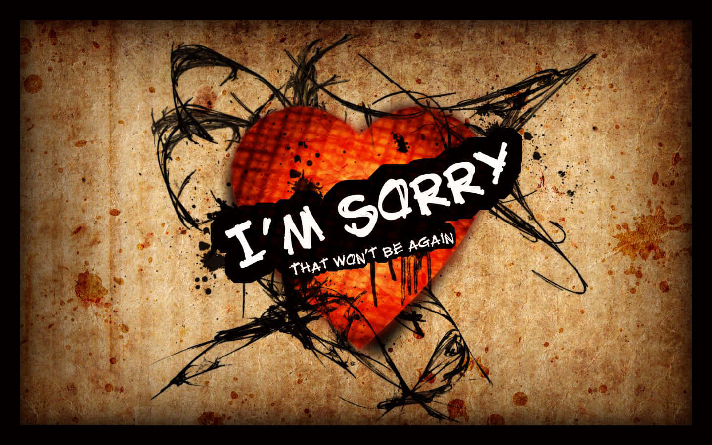 Apology Heart Artwork, I'M SORRY THAT WON'T BE AGAIN, distressed orange heart, HD Desktop Wallpaper
