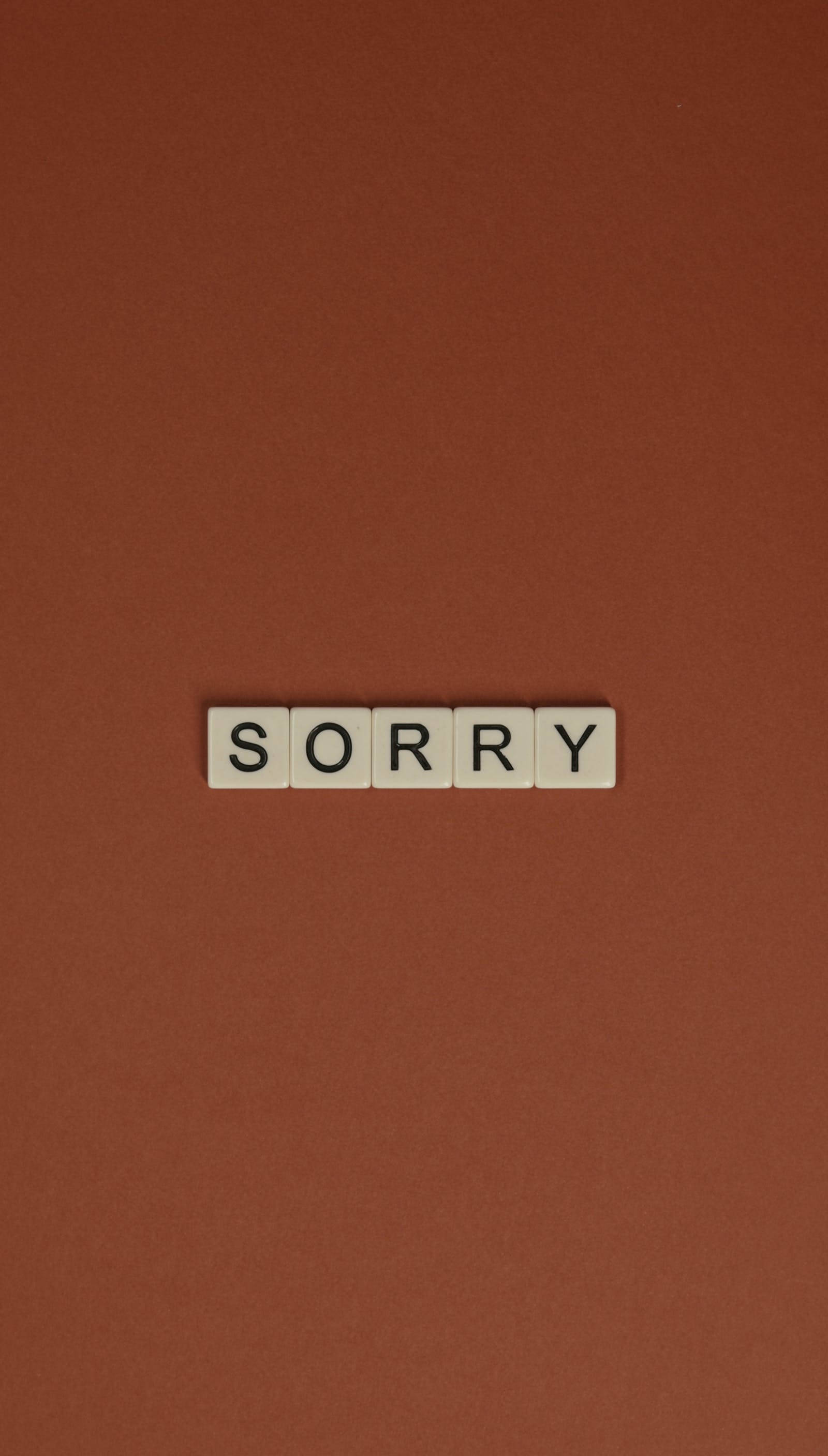 Im Sorry, white letter tiles, warm terracotta background, 2K Phone Wallpaper