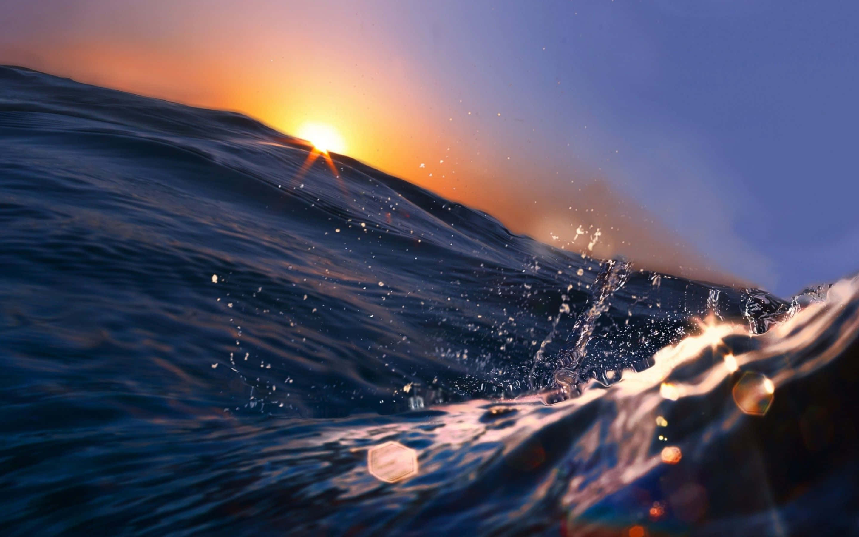 iMac Pro, Sunset, ocean wave, 2K Desktop Wallpaper