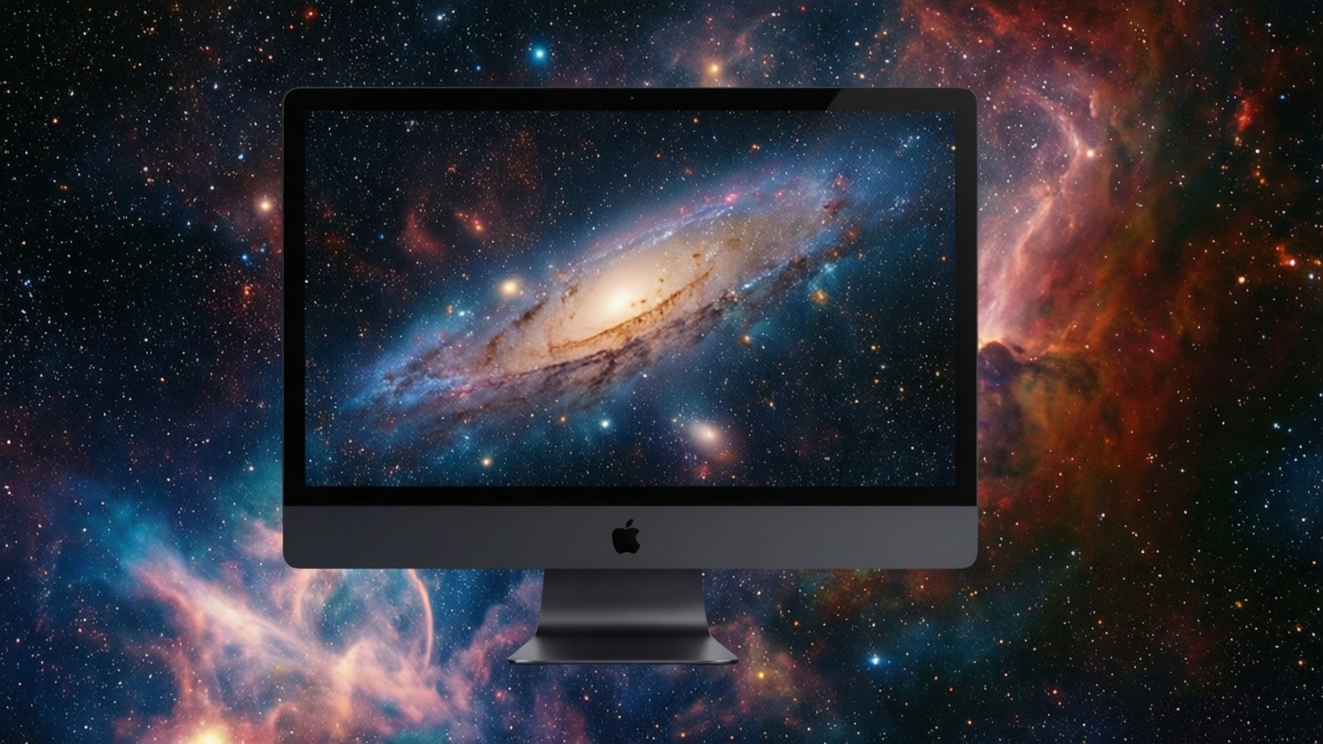 iMac Pro, spiral galaxy, cosmic nebula, Full HD Desktop Wallpaper