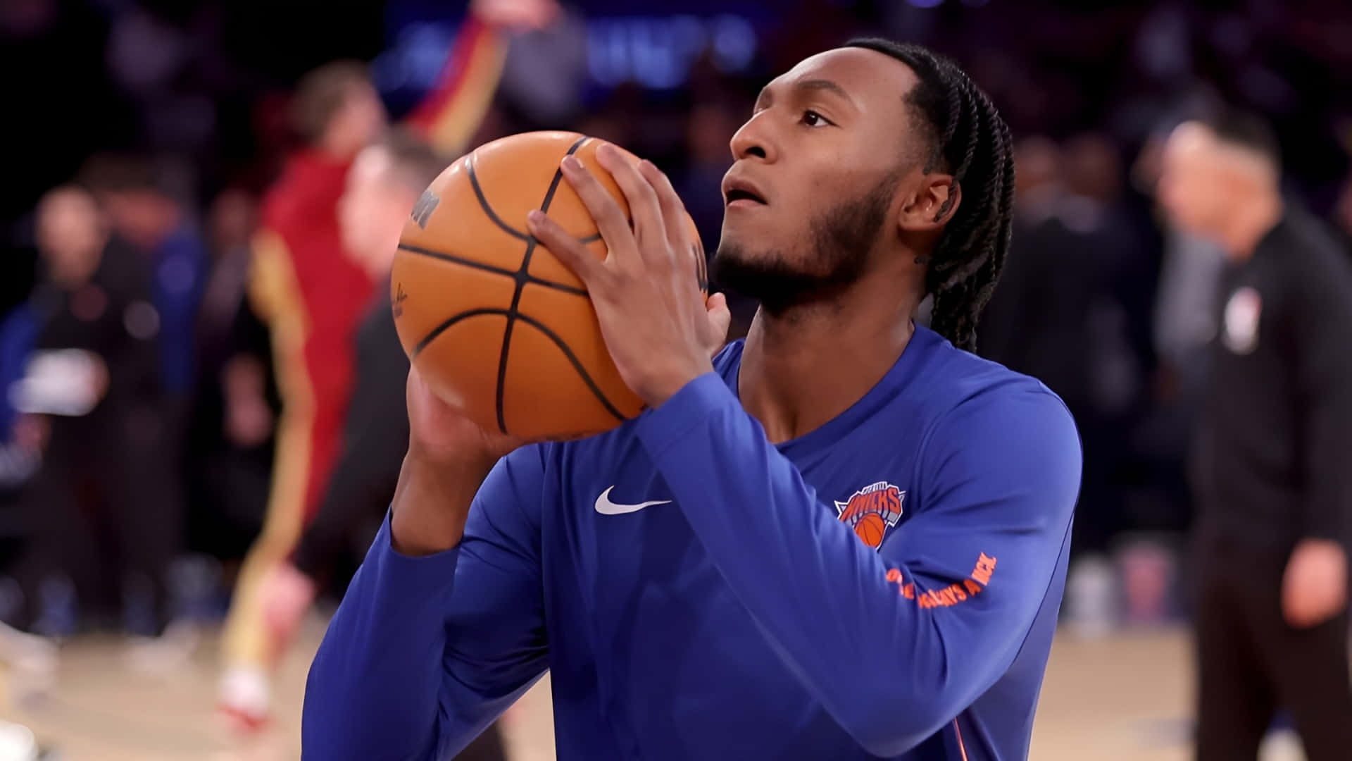 Immanuel Quickley, blue jersey, orange ball, Full HD Desktop Wallpaper